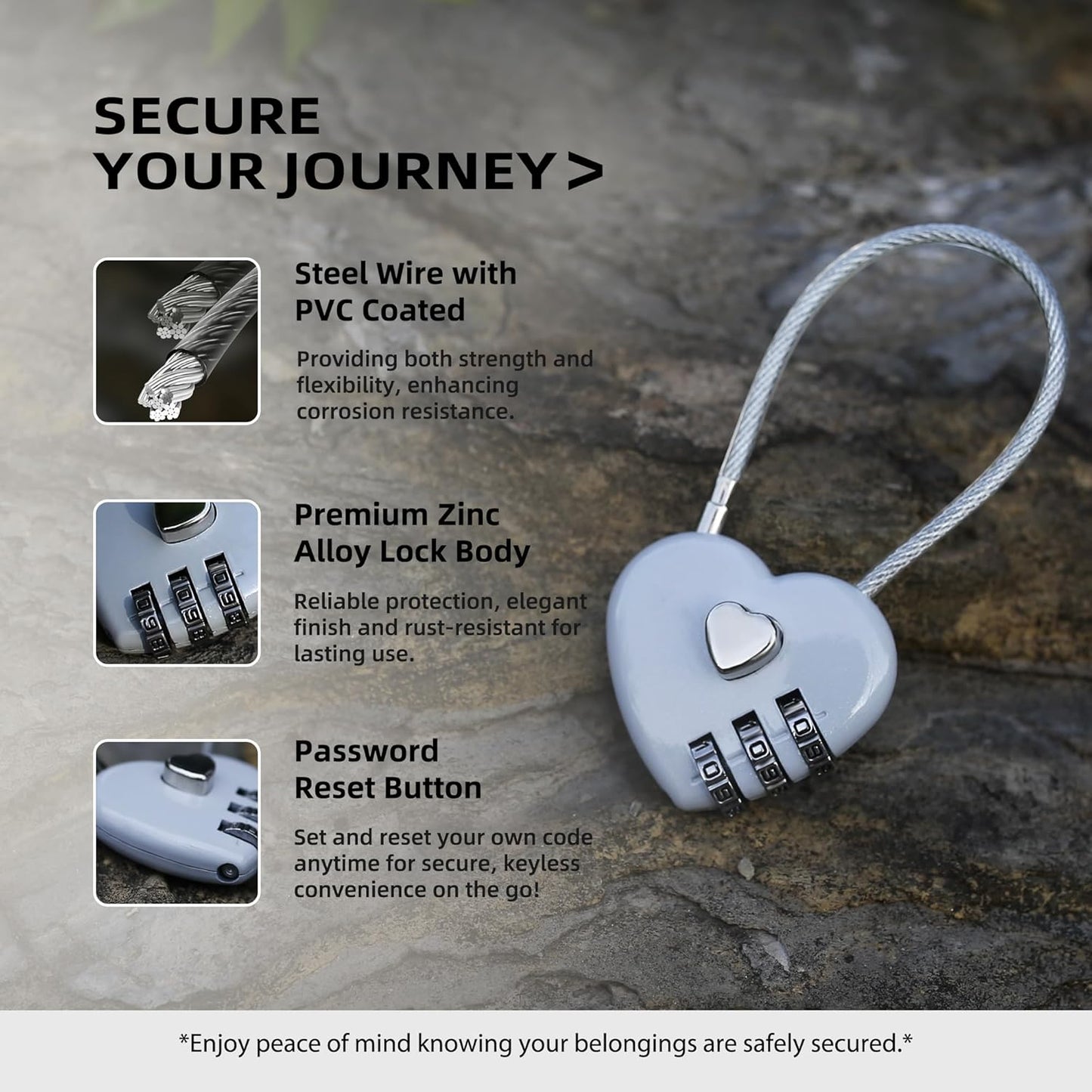 Combination Padlock, Small Cable Lock with Code, Candados para Locker, Combo Cable Lock for Luggage, Suitcase, Gym Locker, Backpack Zipper, Cabinet, Mailbox, Outdoor Use, Travel Safe Bag