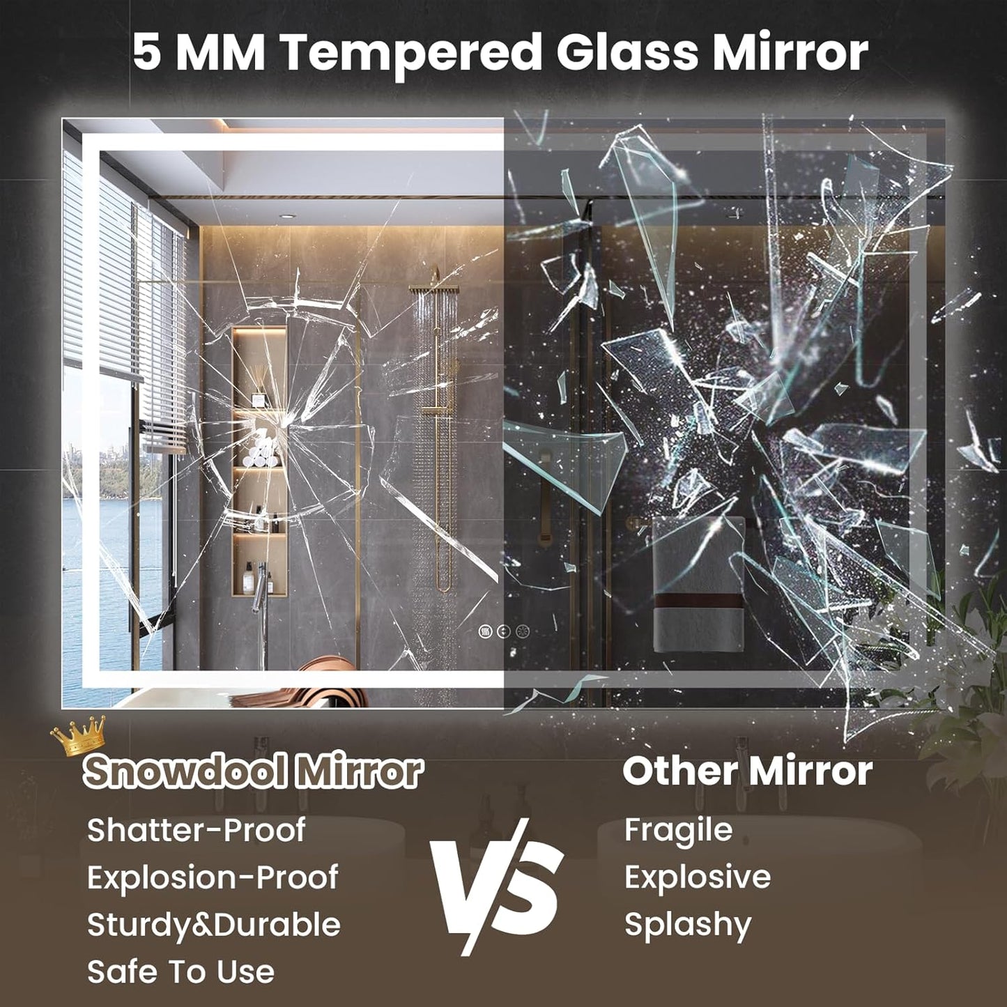 60"X30" LED Bathroom Mirror with Front Lights and Backlit, Anti-Fog, Dimmable, Shatter-Proof Tempered Glass, Lighted Bathroom Vanity Mirror for Wall with 3 Colors, Memory Function