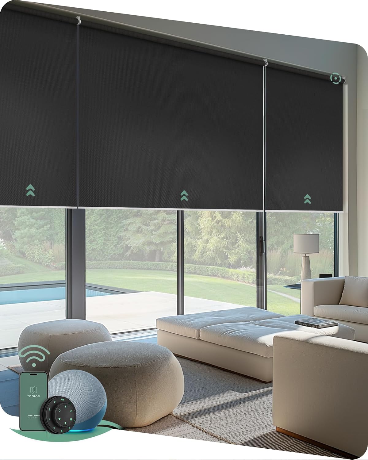 Yoolax Smart Coupled Roller Shades Compatible with Alexa Google, Motorized Blinds with Remote Blackout Coupled Roller Shades for X-Large Windows, Custom Size (XL Coupled-Vinyl Dark Gray)
