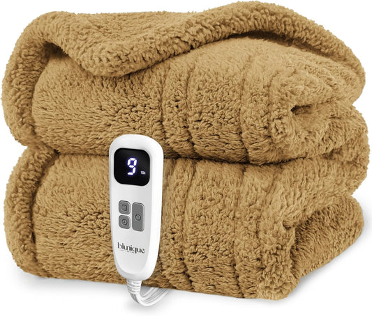 Heated Blanket Electric Blanket Twin - Fast Heating Blanket Throw Double Sided Sherpa Ultra Soft Cozy with 10 Heating Levels & 2-10 Hours Auto Off, Mashine Washable, 62 x 84 Inches, Camel