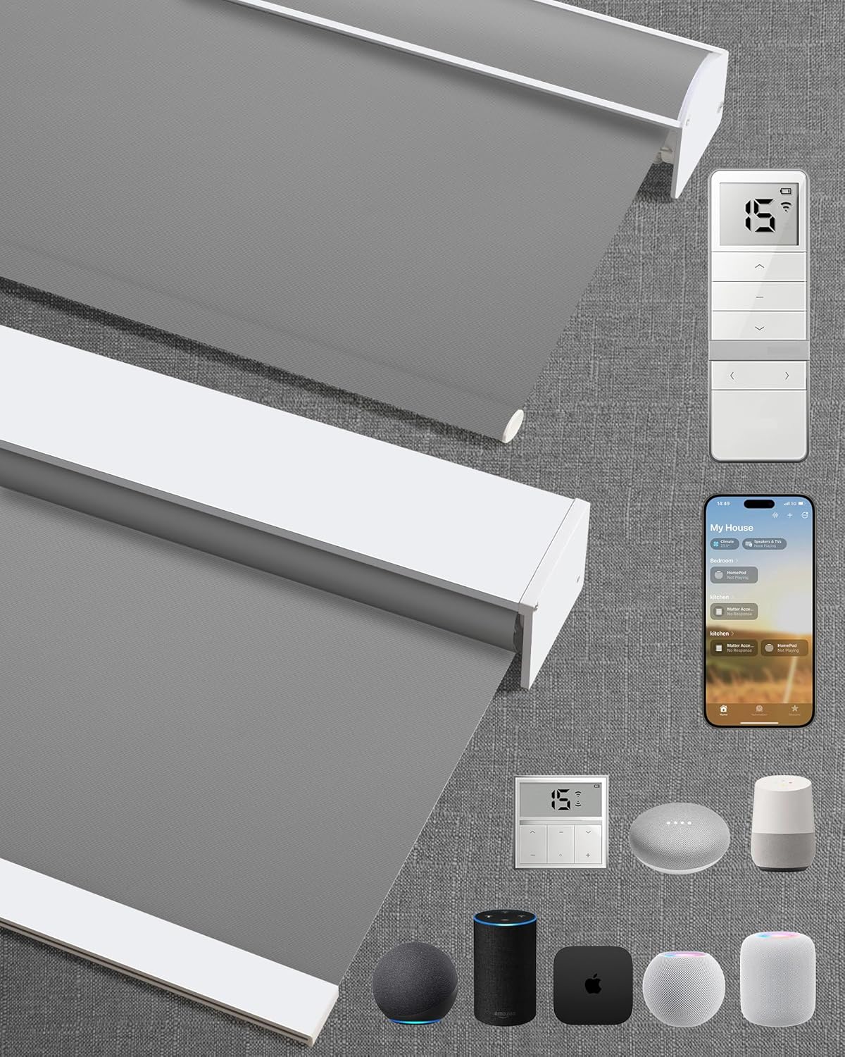 Kincmo Motorized Blinds with Remote,100% Blackout Motorized Roller Shades Work with Apple Homekit,Alexa,Google, Custom Electric Blinds with App,Voice Control (Vinyl Grey)