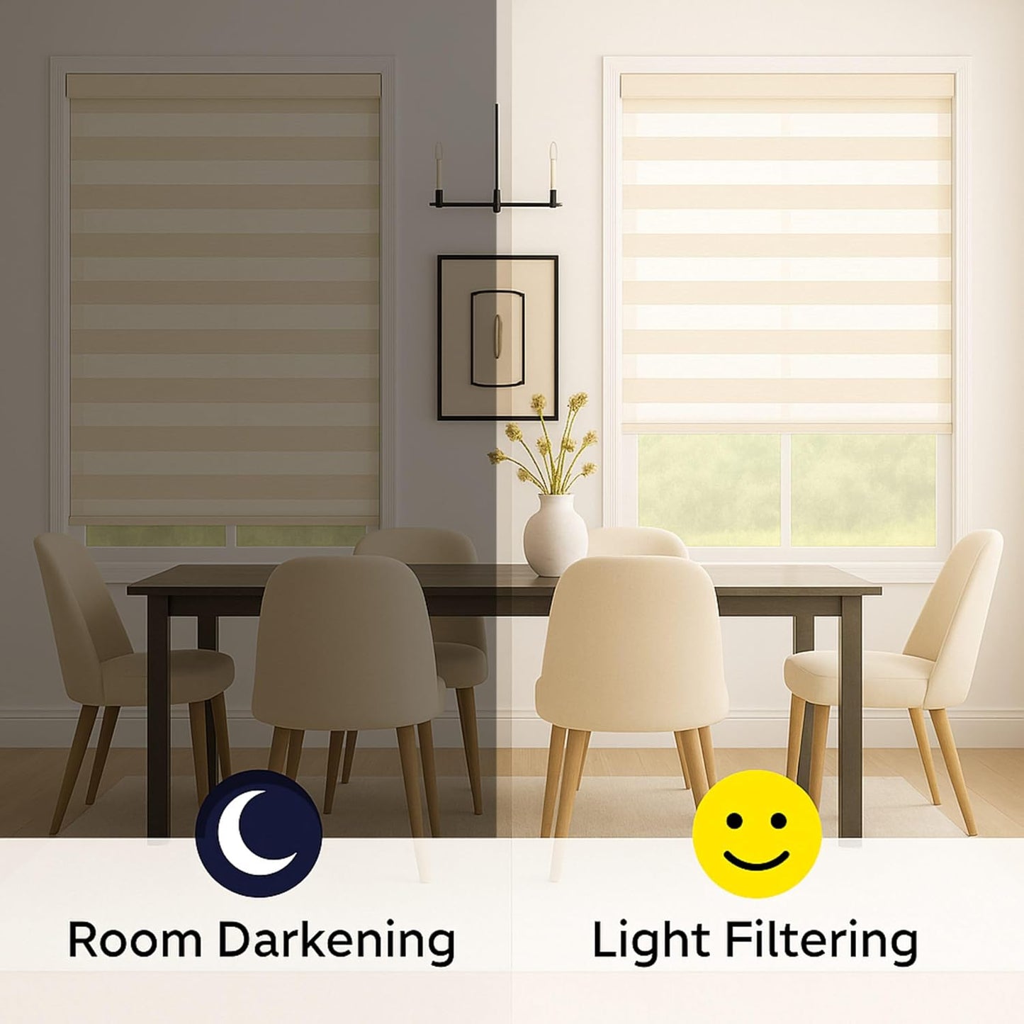 ShadesU Cordless Zebra Blinds for Windows, 32.5" W x 72" H, Cream, Dual Layer Free-Stop Zebra Shades, Light Control for Day and Night, Sheer Blinds for Indoor Windows, Bedroom, Kitchen