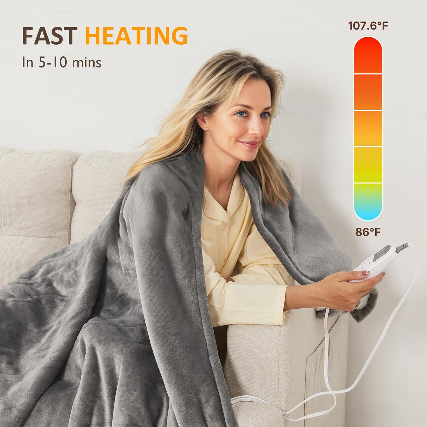 SUNVIVI Heated Blanket King Size, Electric Throw Dual Control, 5 Years Warranty, 10 Heat Settings, 12 Hours Auto Off, Soft Flannel and Sherpa, Machine Washable, ETL Certified, Grey, 100x90 Inch