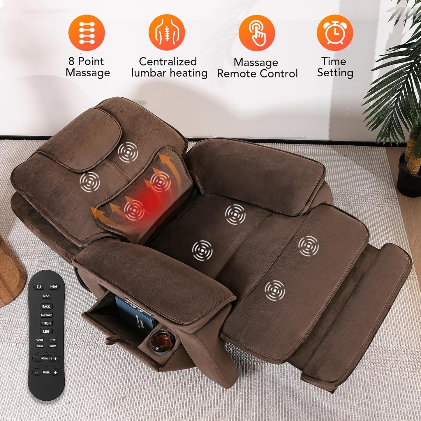 EONIX Triple Motor Lay Flat Zero Gravity Power Recliner Chair with Heat and Massage, Independent Adjustable Backrest Footrest Headrest, 400lbs Heavy Duty Medium Size, Stylish Chenille, Dark Brown