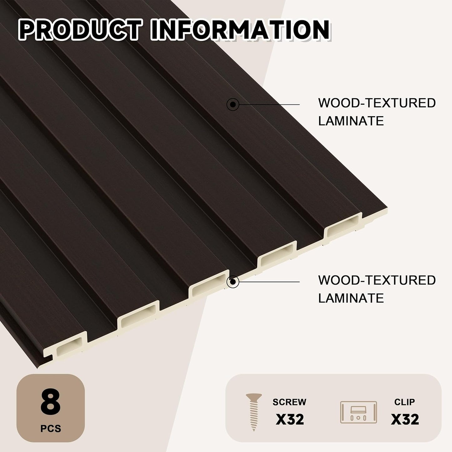 Slat Wall Paneling,8-Pack 3D WPC Wood Wall Panels,Acoustic Wall Panels for Interior Wall Decor,Living Room,Bedroom,Black Brown,95 x 6 in