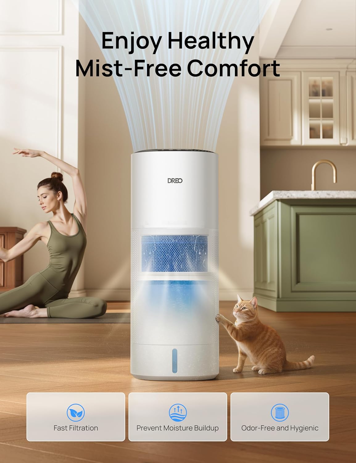 DREO Smart Evaporative Humidifier Large Room up to 1000ft², 800ml/h High Output Air Humidifiers for Bedroom, 10L, 50H Long Runtime with Precise Humidification for Plants, Home, Office, White, HHM774S