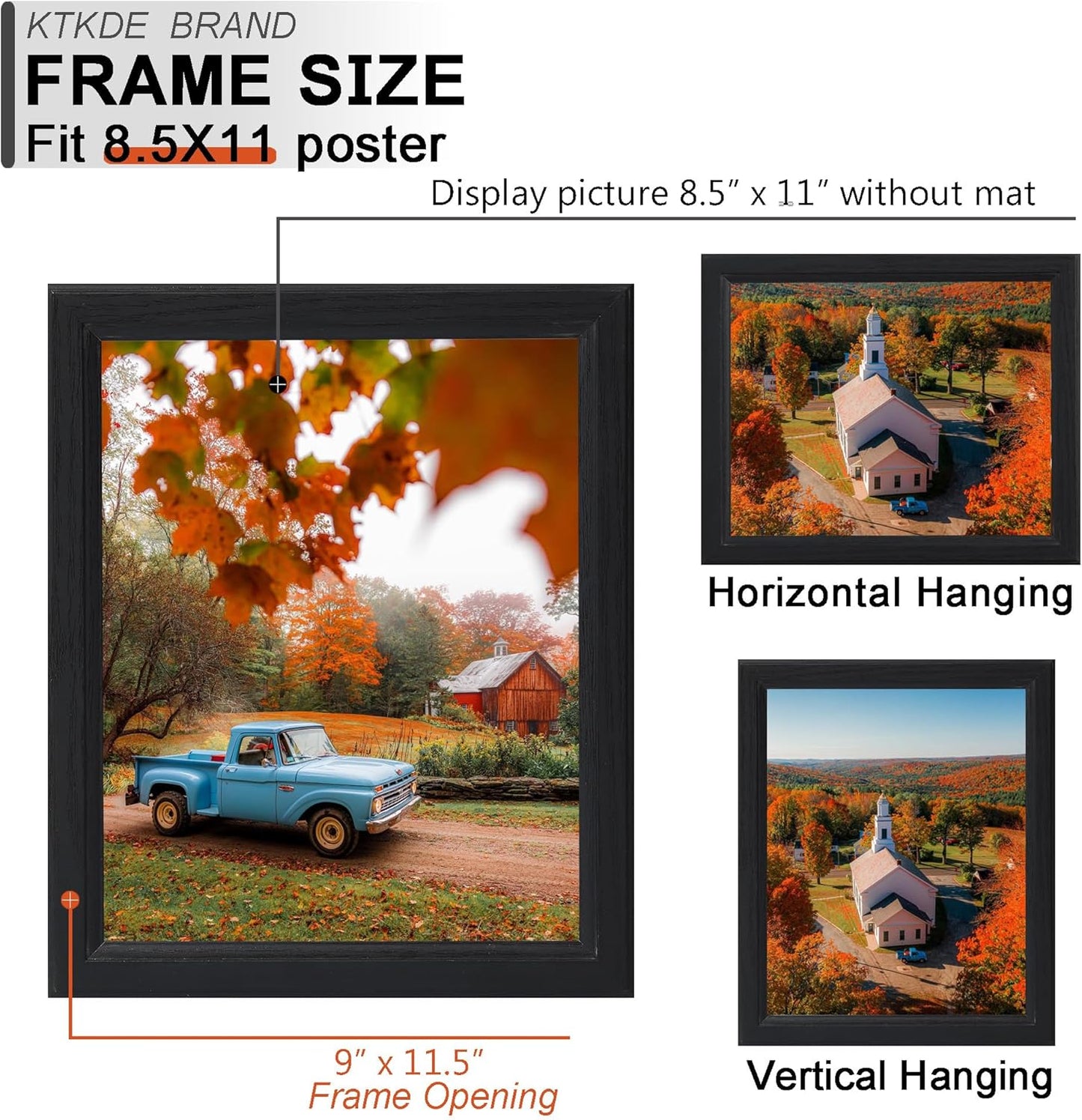 KTKDE 8.5x11 Picture Frame Set of 3,Certificate Frame Black with Clear Plexiglass, 8.5 by 11 Picture Diploma Document Degree Frames for Wall and Tabletop,best gift