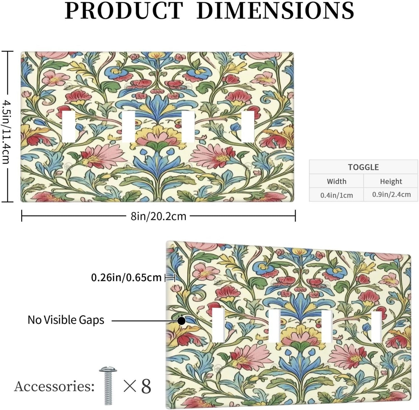 Light Switch Covers Boho Red Floral Morris Plant Leaves Quad Toggle Electrical Faceplate 4 Gang Wall Plate Decorative Switch Plates For Farmhouse Cabin Decor
