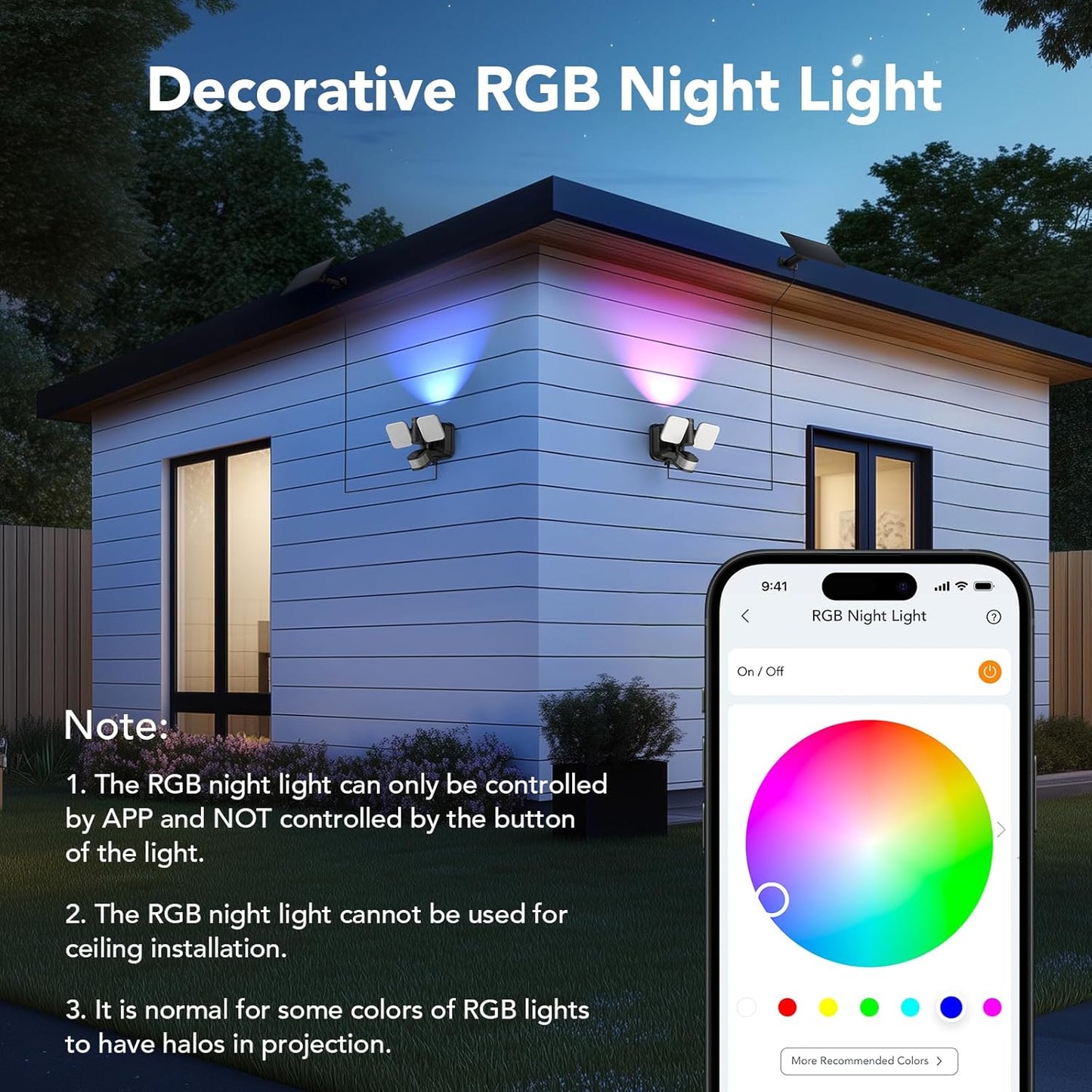 OREiN Wired and Solar Hybrid LED Smart Motion Sensor Light Outdoor Flood Lights with RGB Uplight Bluetooth APP Solar Motion Lights Outdoor Waterproof IP65 for Yard Garage Gate