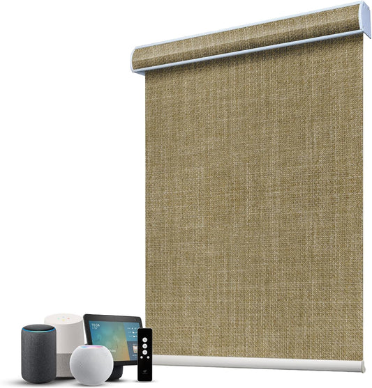 SmartWings Motorized 100% Blackout Shades Blinds, Custom Size, Cordless Window Shades with Rechargeable Battery, Work with Matter/Apple HomeKit, Alexa, Thread/Zigbee, Remote Optional, Vigor Wheat