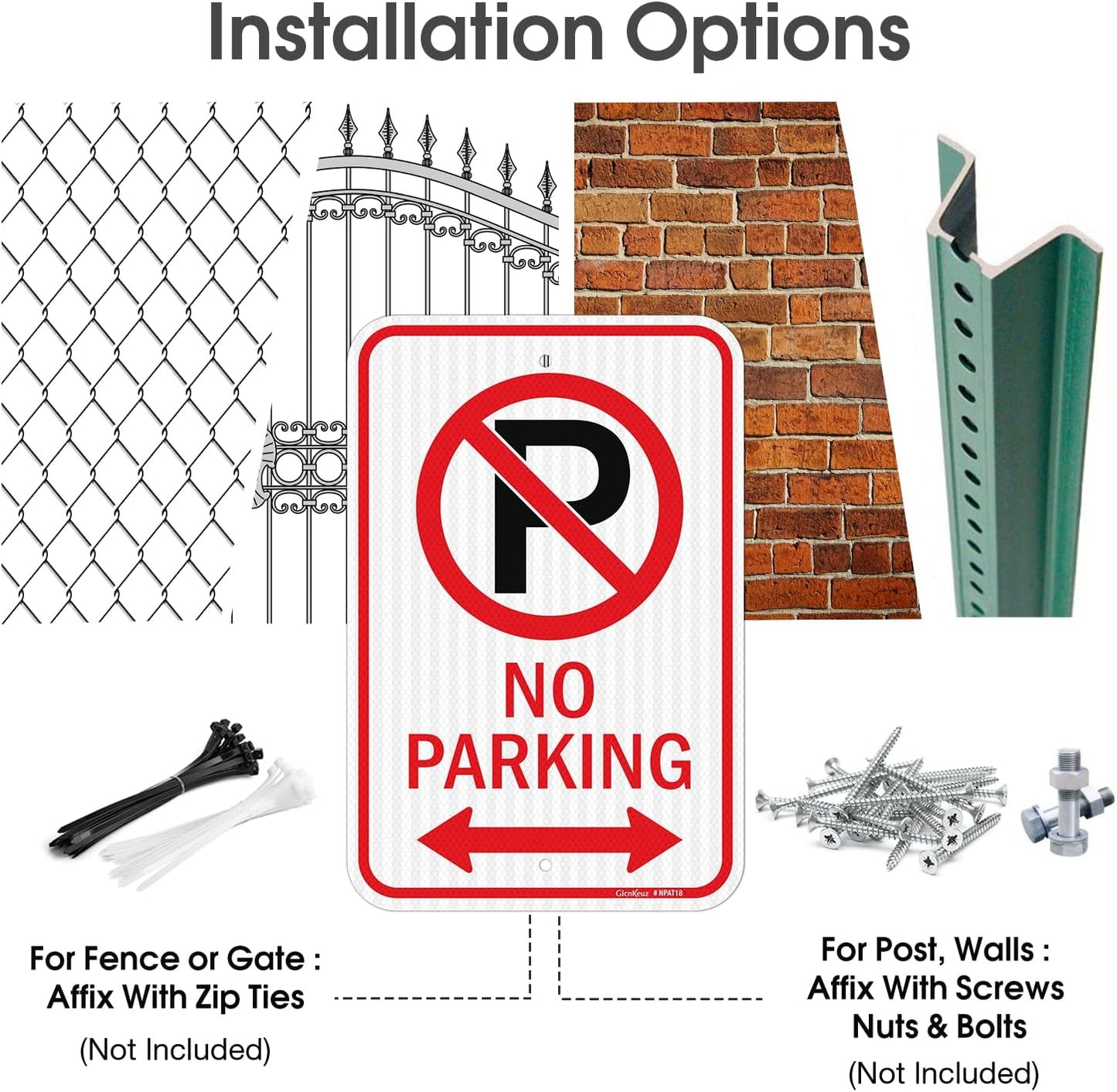 GicnKeuz Large No Parking Sign With Symbol With Arrows, 18x12 Inches, Engineer Grade Reflective Aluminum, Fade Resistant/Waterproof, Indoor or Outdoor Use (1-Pack)