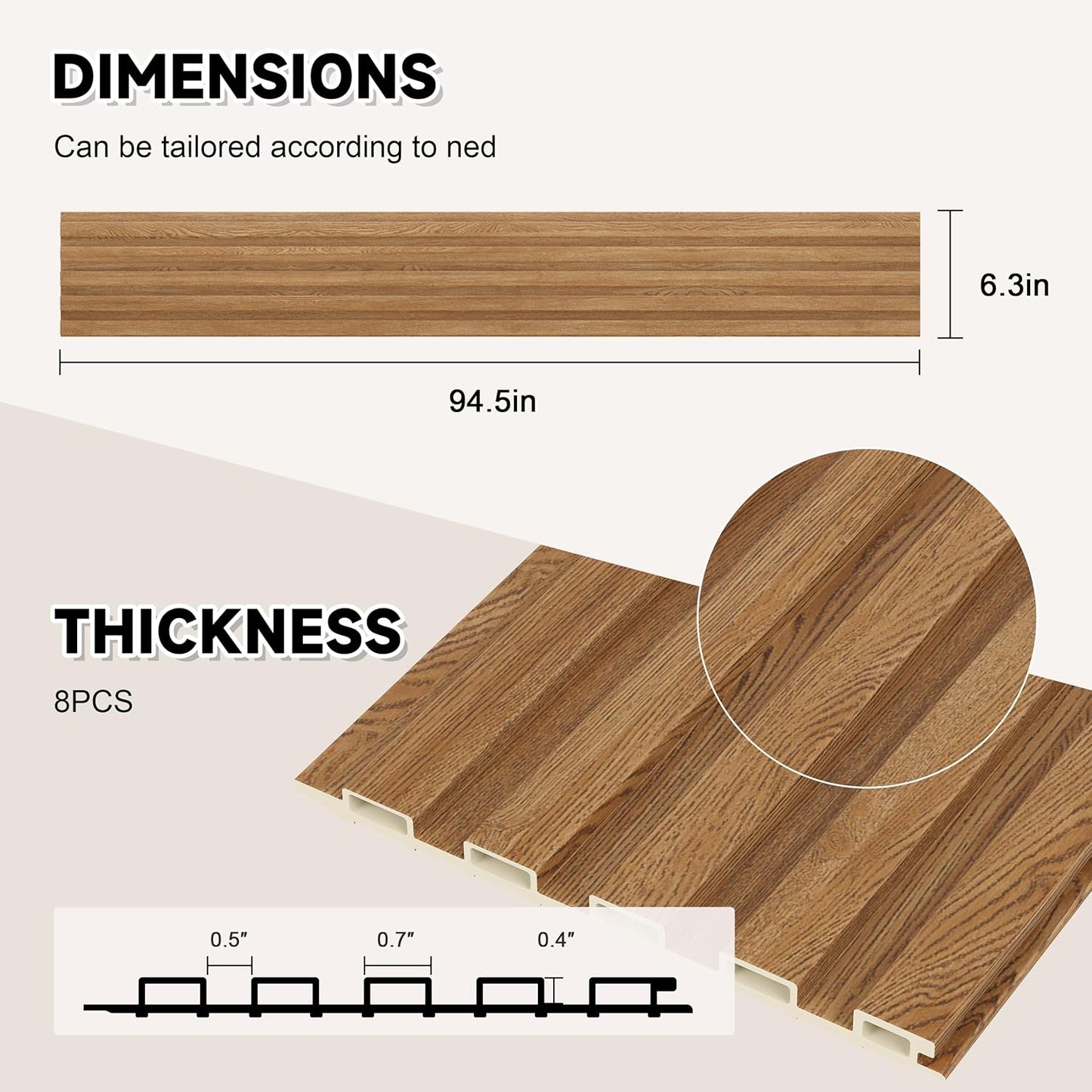 WPC Slat Wall Paneling,8-Pack 3D WPC Wood Wall Panels,Acoustic Wall Panels for Interior Wall Decor,Living Room,Bedroom,Golden Oak,95 x 6 in