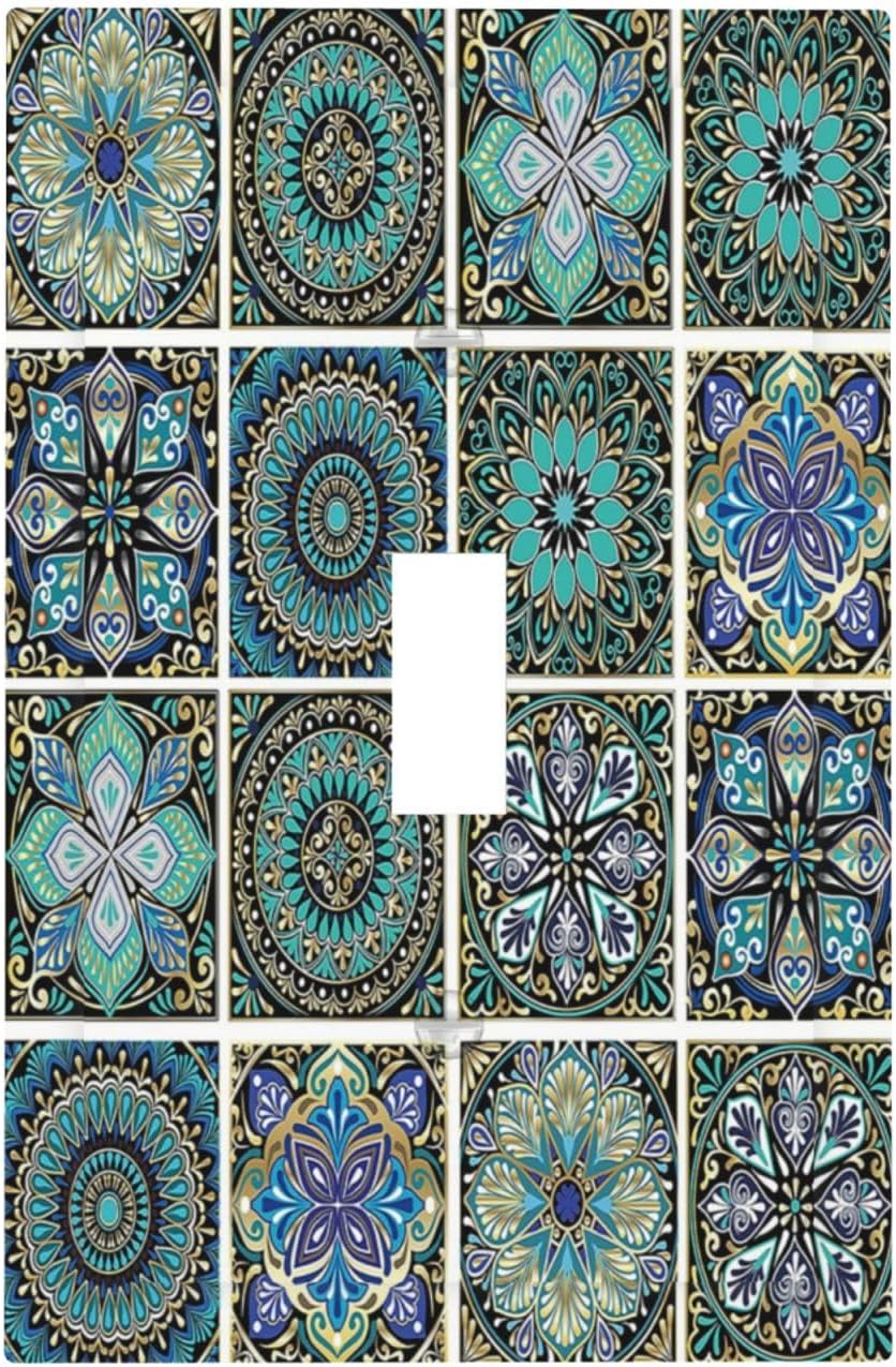 Decorative Light Switch Cover Mandala Decorative Rustic Vintage Turquoise Pattern 1 Gang Single Toggle Device Electrical Faceplate Switchplates Decorator Outlet Wall Plate for Bedroom Bathroom