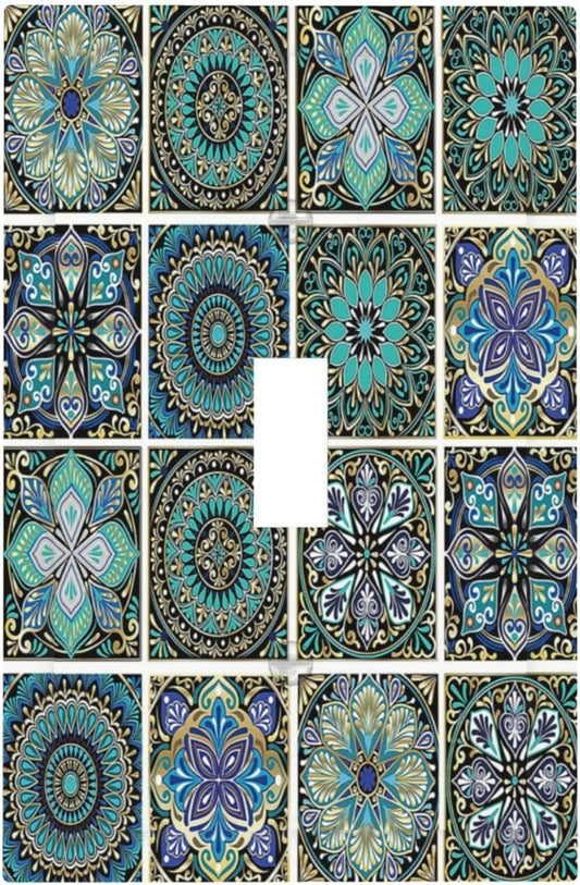 Decorative Light Switch Cover Mandala Decorative Rustic Vintage Turquoise Pattern 1 Gang Single Toggle Device Electrical Faceplate Switchplates Decorator Outlet Wall Plate for Bedroom Bathroom