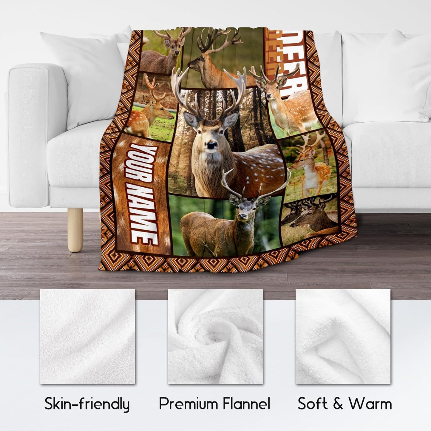 Personalized Blankets for Adults, Custom Deer Blanket Gifts for Men Boys, 30"x40" Forest Western Throw Gift for Hunters - Soft, Fuzzy & Cozy Deer Throws Farmhouse Decor