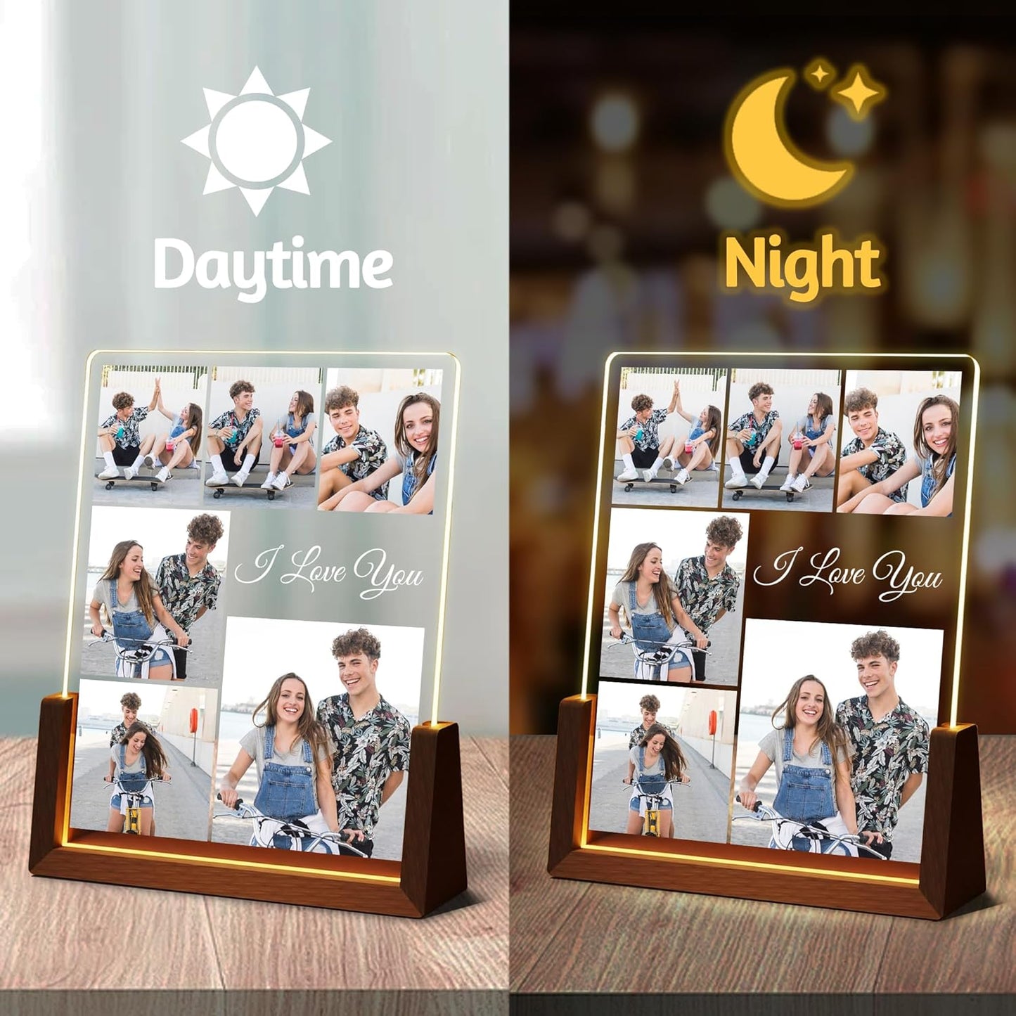 Personalized Couple Birthday Gifts For Boyfriend Girlfriend Him Her, Custom Light Up Picture Frame Night Light Acrylic Plaque, I Love You Anniversary Christmas Gifts For Women Men Husband Wife