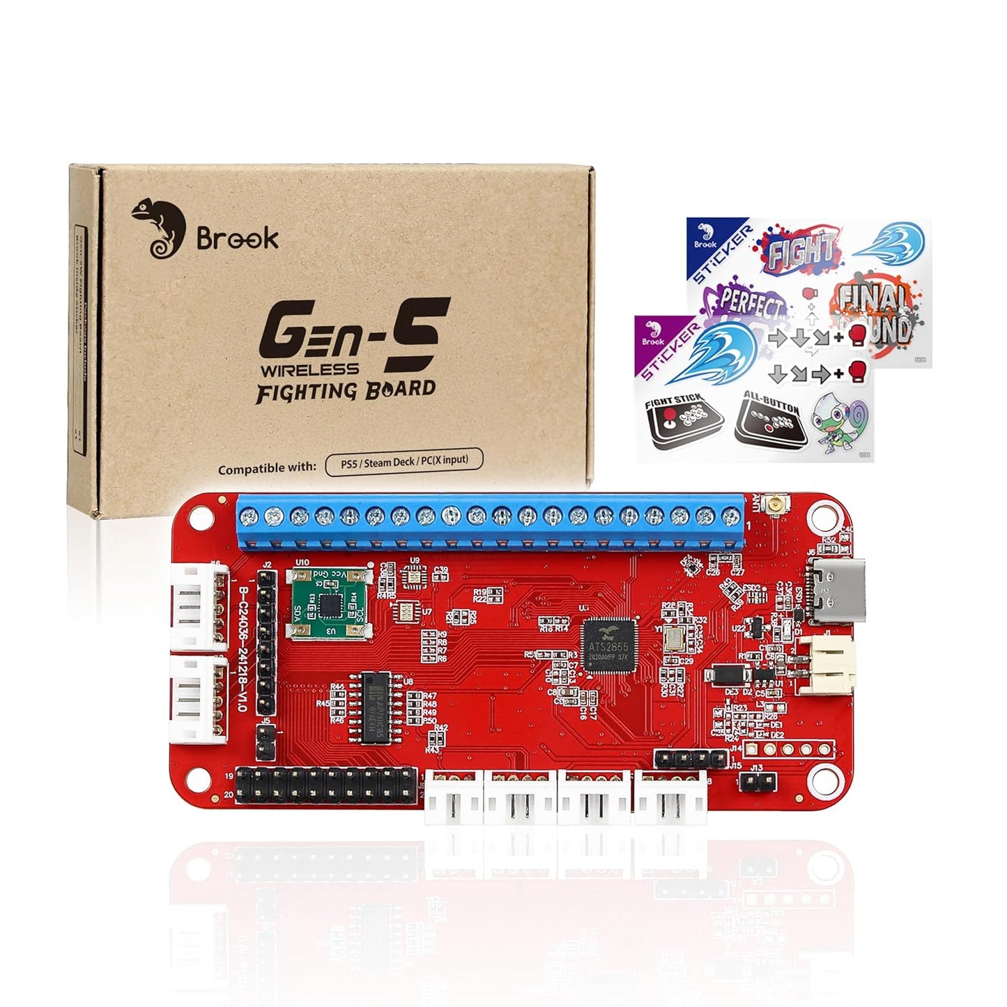 Brook Gaming Gen5W Fighting Board – Wireless Compatible Controller Board for P5, PC & Steam Deck | Ultra-Low Latency | Turbo, Macro & RGB Customization (Exclusive Version) (Gen5W)