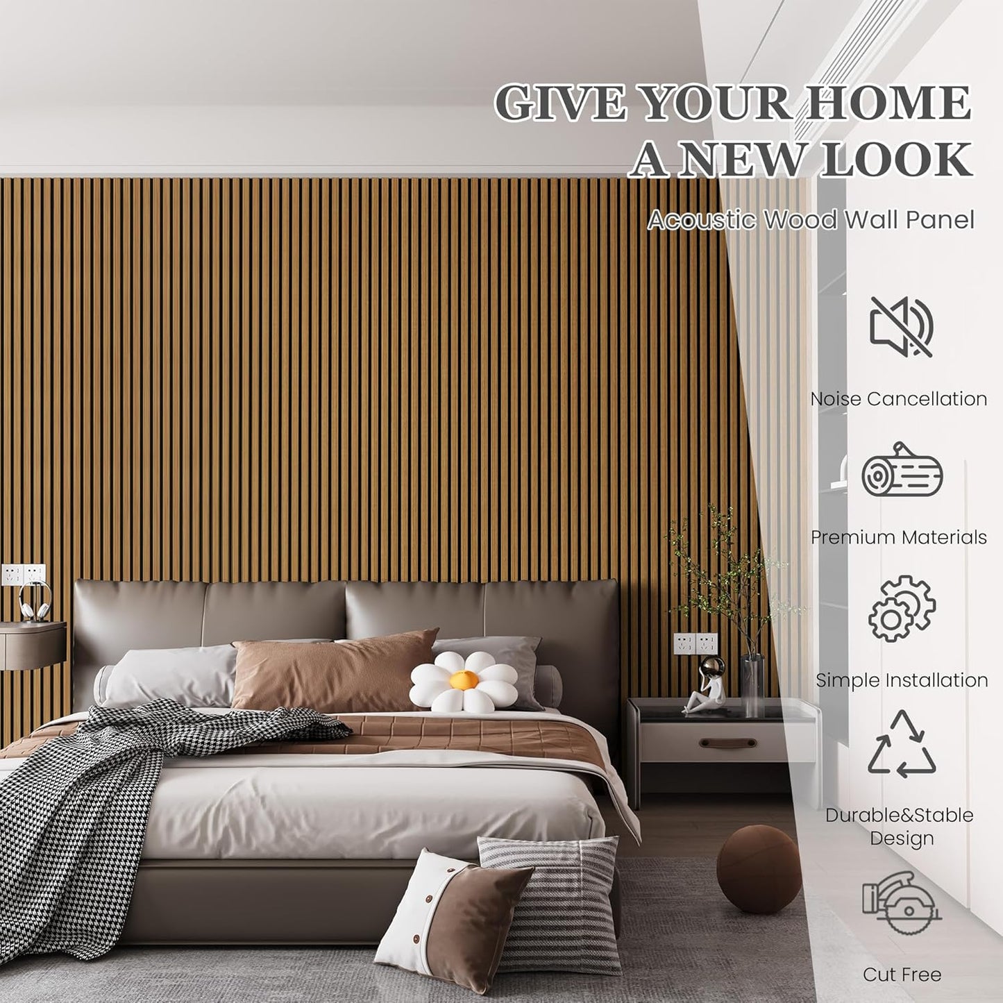 Wood Salt Acoustic Wall Panels, 6 Piece 94" x 7.9" x 0.8" Soundproof Wooden Wall Panels, 3D Fluted Sound Absorbing Panel, Natural Oak