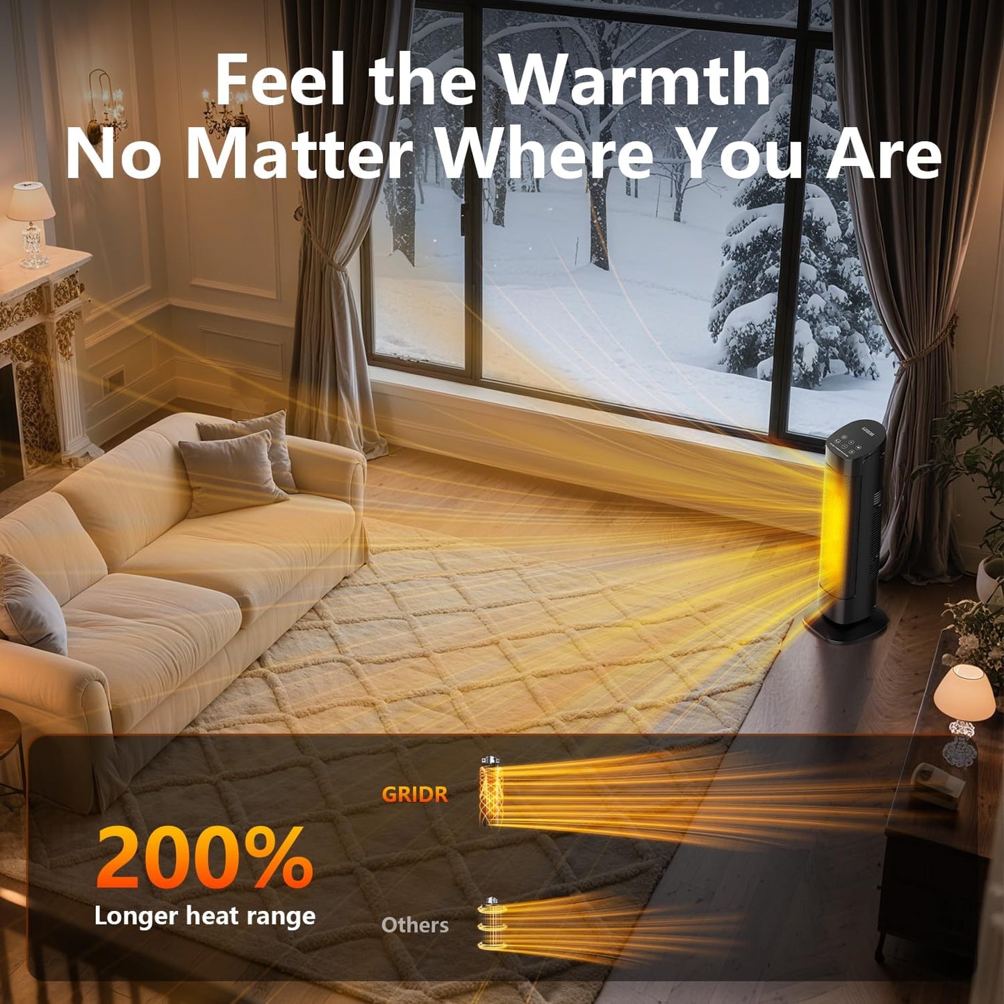 Space Heater Large Room, 23" Space Heaters for Indoor Use, 1500W PTC Ceramic Electric Heater with Thermostat and Remote, 80° Oscillation, 12H Timer, Quiet Portable Heater for Office Bedroom