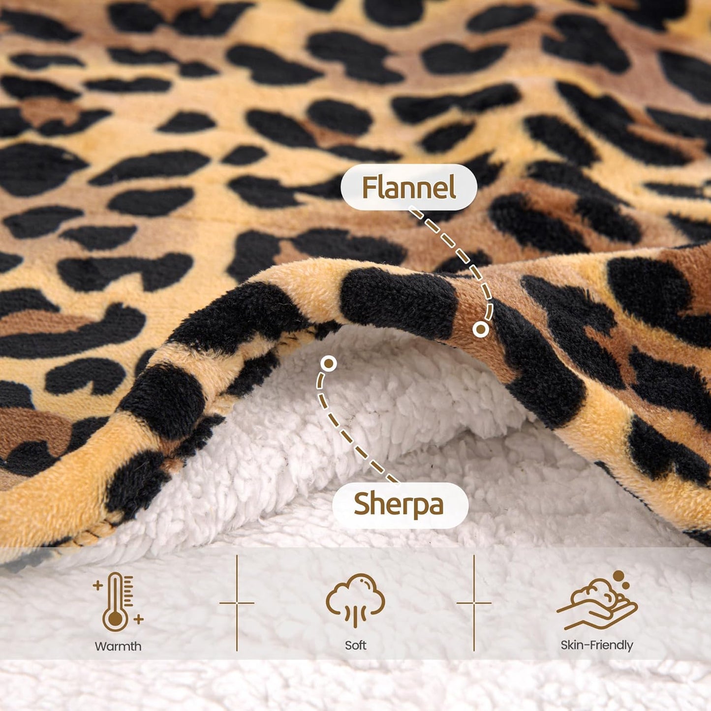 Heated Throw Blanket 50"x60", Electric Blanket with 6 Heat Settings & 1-12H Timer, Cozy Soft Flannel Sherpa, Machine Washable, Warm Gift for Women, Leopard