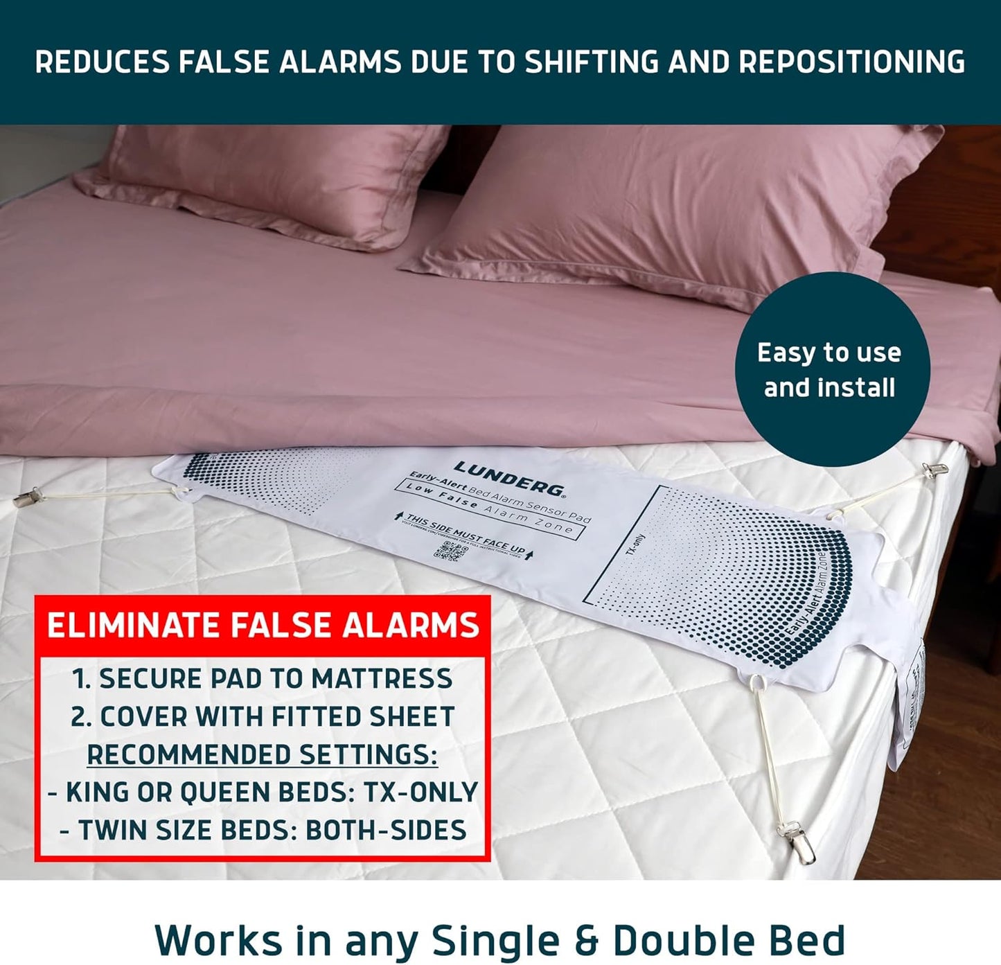 Lunderg Bed Alarm for Elderly Adults & Chair Alarm Set - Wireless Early-Alert Sensor Pad, Chair Pad & Pager - Bed Alarms and Fall Prevention for Elderly and Dementia Patients - Full Caregiver Set