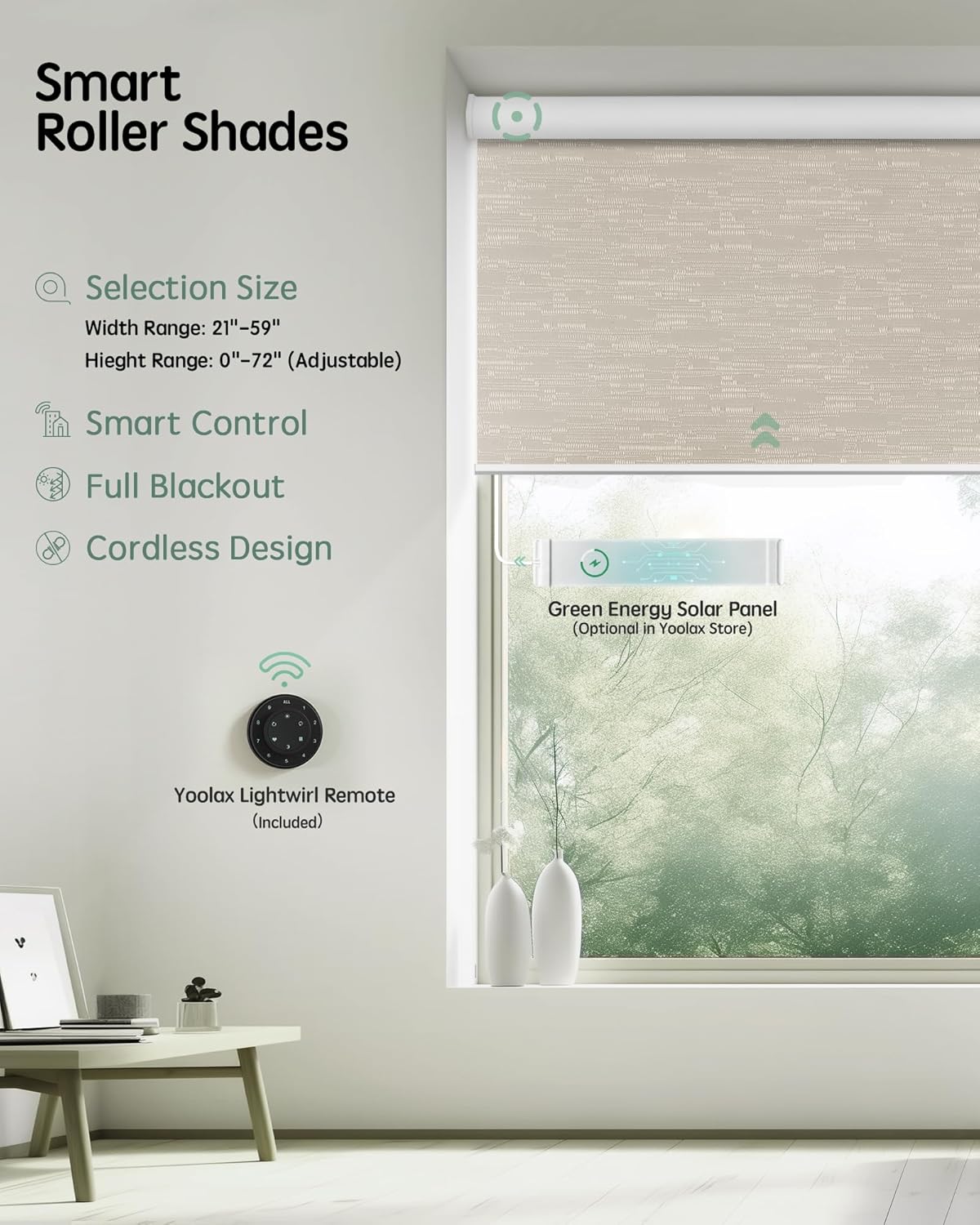 Yoolax Motorized Blinds with Remote, Blackout Smart Blinds for Indoor Windows, Automatic Shades Compatible with Alexa Roller Window Shades with Valance (Jacquard Coffee, 48" W x 72" H)