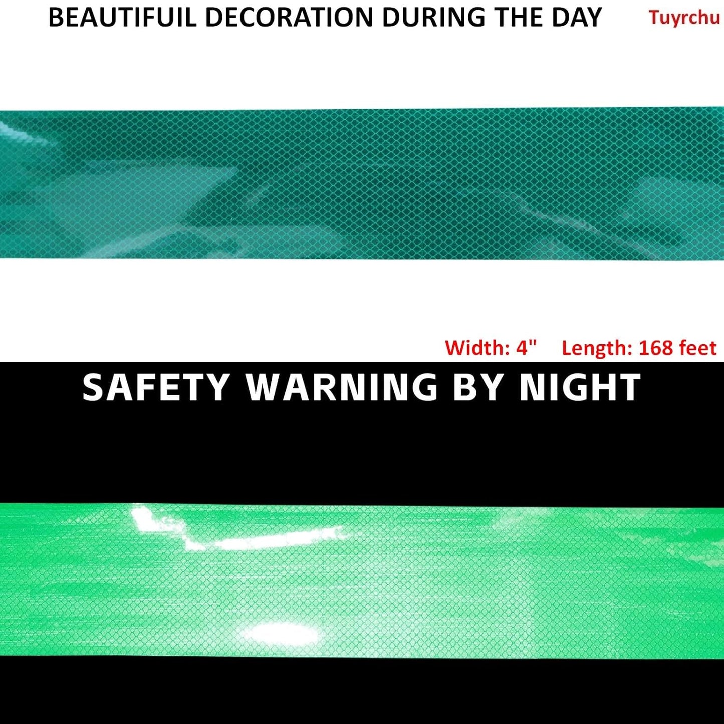 Non Fading Green Reflective Tape Outdoor Waterproof 4 inch, High Visibility Warning Industrial Marking Tape, Safety Stickers (68 feet)