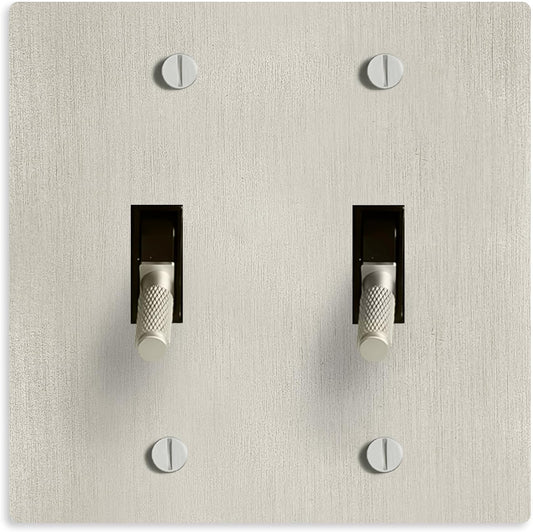 Select 15A 120V AC 2-Gang Toggle Switch, Vintage Satin Nickel Plated Single Pole 3 Way Compatible Wall Mount Toggle Switch, Included Faceplate & Switch Module, UL Listed