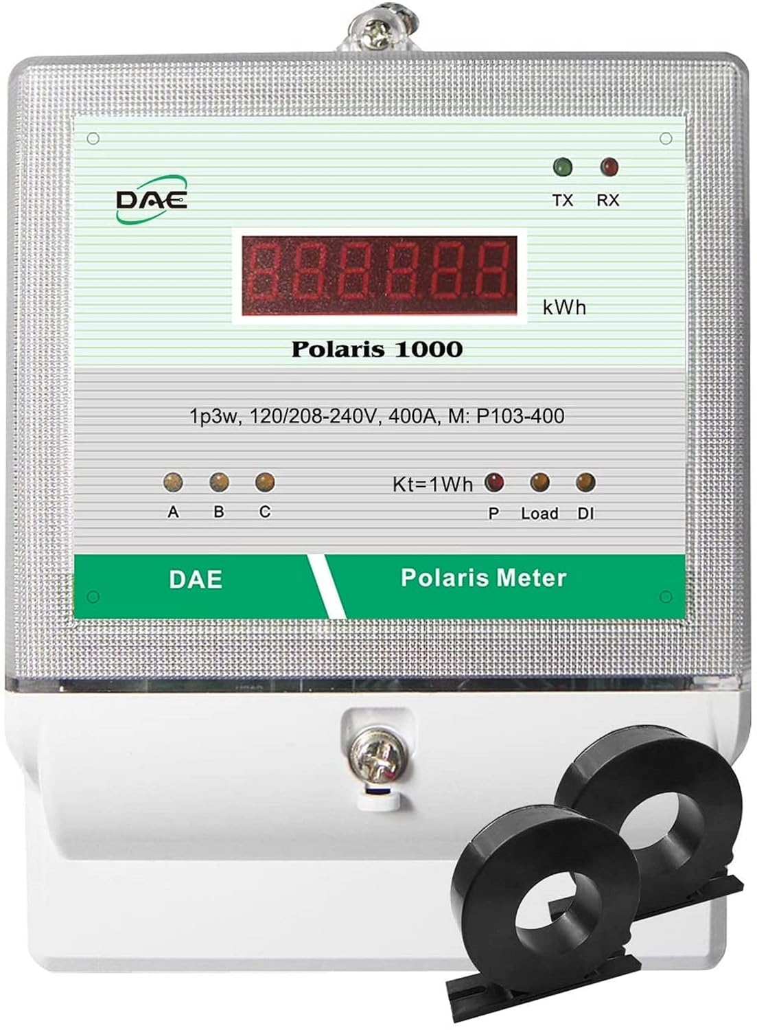 DAE P103-400-S KIT, UL Listed, CTEP kWh Smart Submeter 1P3W(2 hot Wire 1 Neutral), 400A, 120/240V, 2 CTs (Inner Dia. 1.38")