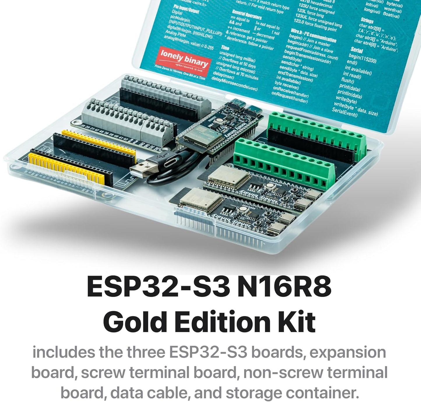 3-Pack ESP32-S3 N16R8 Gold Edition Kit with 16MB Flash, 8MB PSRAM, Expansion Boards, Terminals, Data Cable & Tutorials - Lead-Free Gold Finish Compatible with Arduino IDE & MicroPython