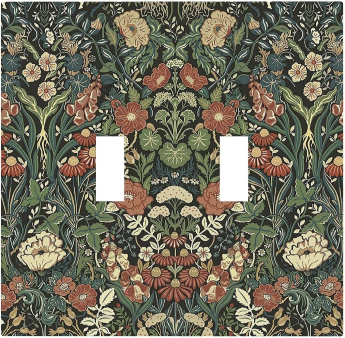 Decorative Switch Plates Vintage Dark Floral William Morris Green Flower 2 Gang Double Toggle Outlet Light Switch Cover Wall Plate Electrical Faceplate for living Room Home Decor