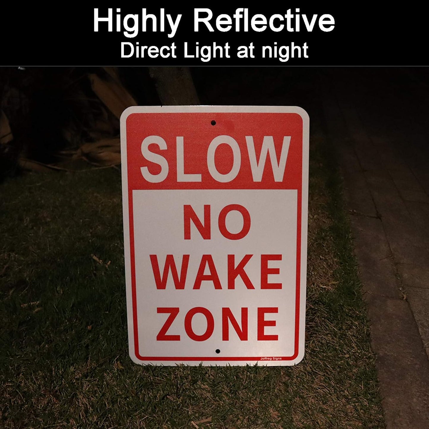 Joffreg Slow Down No Wake Zone Sign,17 x 12 Inches,Reflective Aluminum,UV Printed,Weather Resistant,Waterproof,Durable Ink,Easy to Mount,Outdoor Use,2 Pack
