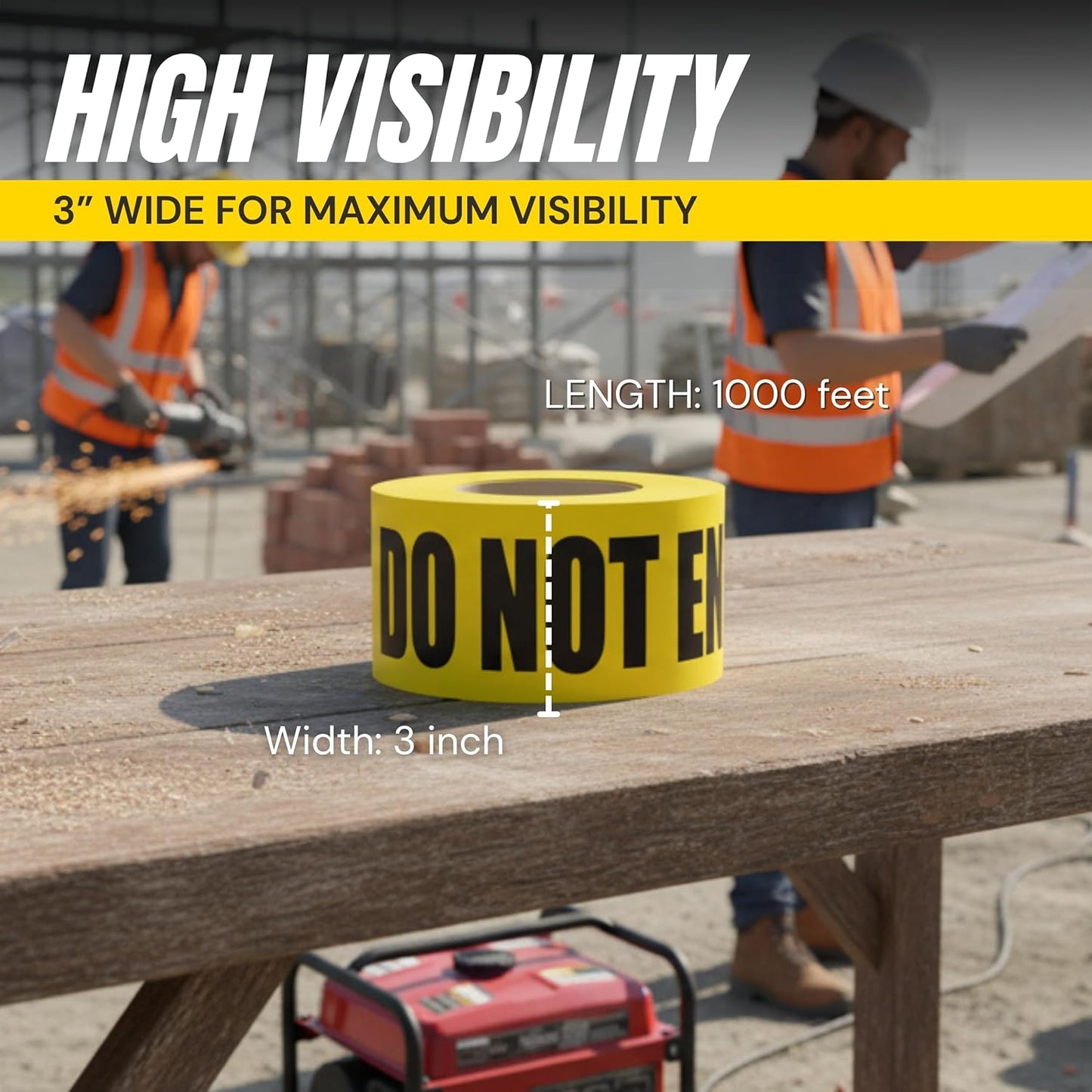 Caution Do Not Enter Tape 2 Pack 3 inch X 1000 feet • Bright Yellow with a Bold Black Print • 3 in. Wide for Maximum Readability • Tear Resistant Design