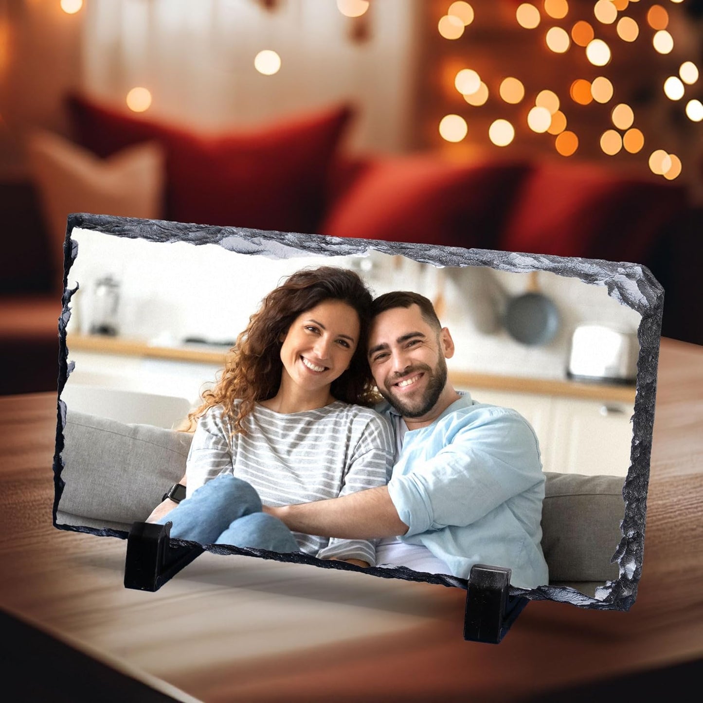 ArtPix 3D Christmas Personalized Slate Plate, Customized Xmas Photo Print Stone, Custom Picture Gift for Wife, Women, Family, Her, Him, Rock Slate Plaque Frame (Xlarge - Rectangle)