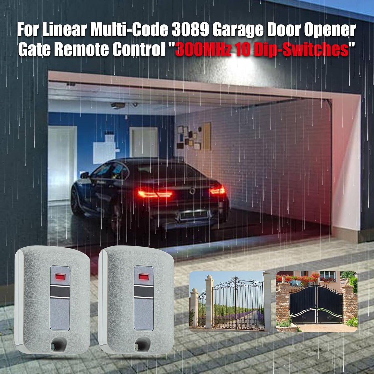 LAWOHO MCS307010 300MHz 10 Dip Switches 1-Channel Mini Key Ring Transmitter for Linear Multi-Code MCS308911, 3089, 3060, 3070, 4120 Gate Opener Garage Door Remote Control