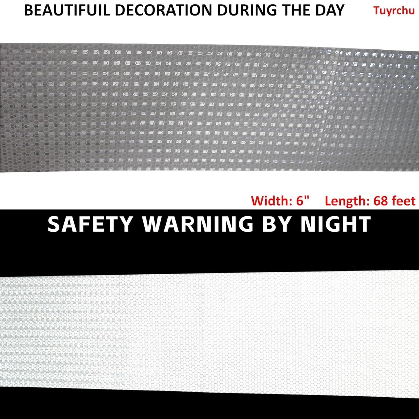 White Reflective Tape Outdoor Waterproof 6 inch Wide, High Visibility Warning Industrial Marking Tape,Safety Stickers (68 feet)