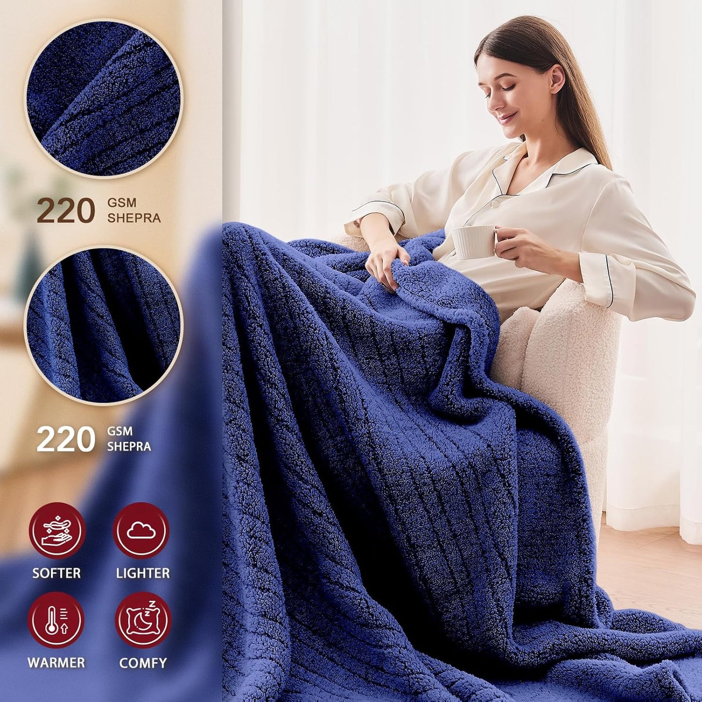 Heated Electric Blanket Full Size - 72"x84" Heating Blanket with 10 Heating Levels & 5 Time Settings Over-Heat Protection, Winter Warmer for Adults with ETL Certification（Navy Blue）