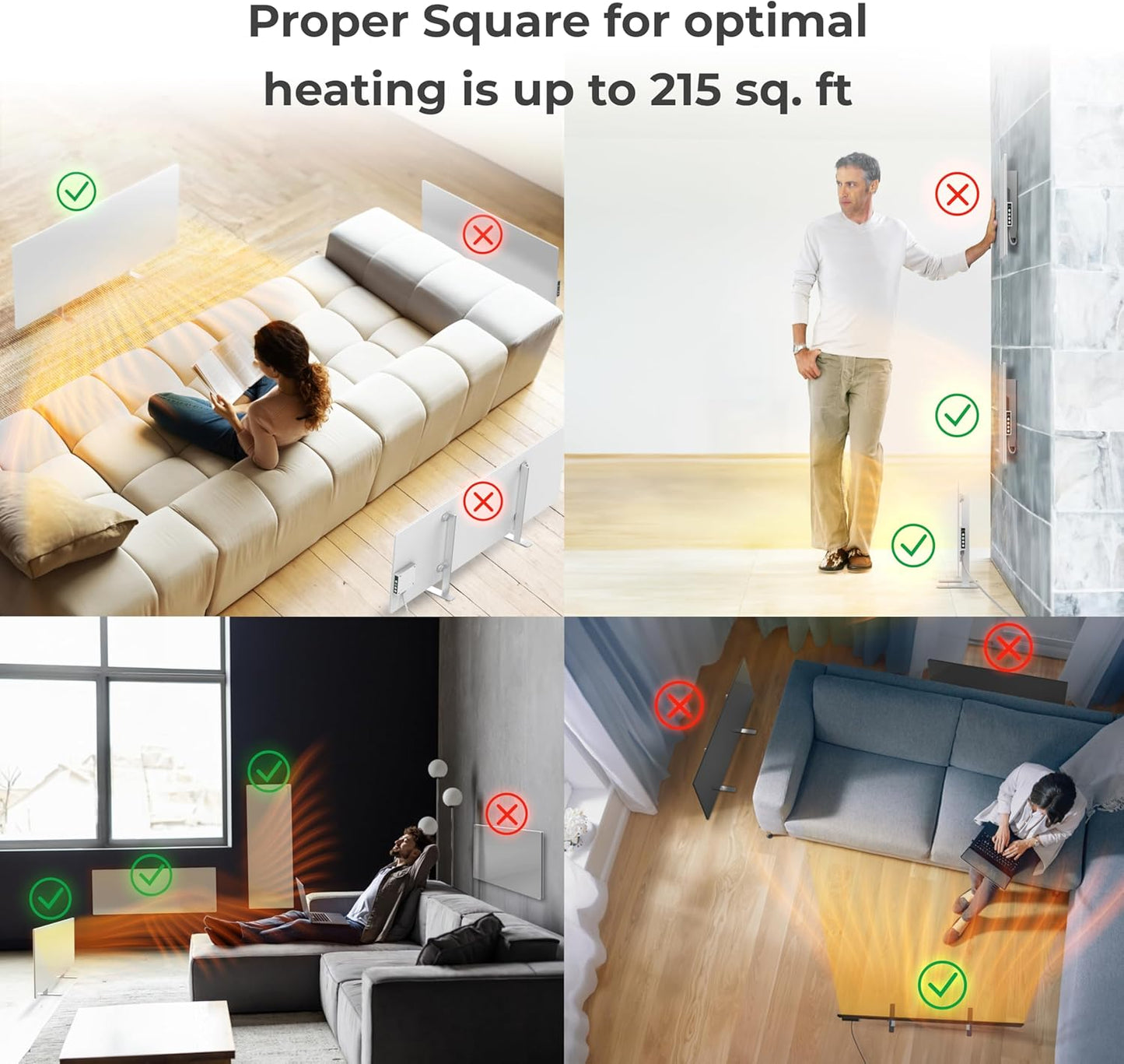 AENO Infrared Heater - With Thermostat - 700 Watt Energy Saving Panel Electric Heater - Smart Wall Mount or Freestanding Space Heater For Indoor with WiFi, Reddot Winner 2023, Black