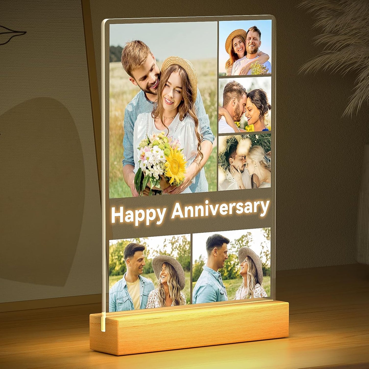 Custom Picture Frames with Photo, Personalized Photo Frame with Night Light, Customized Gifts for Couple, Personalized Anniversary Valentines Day Gifts for Women Men Her Him Boyfriend Girlfriend
