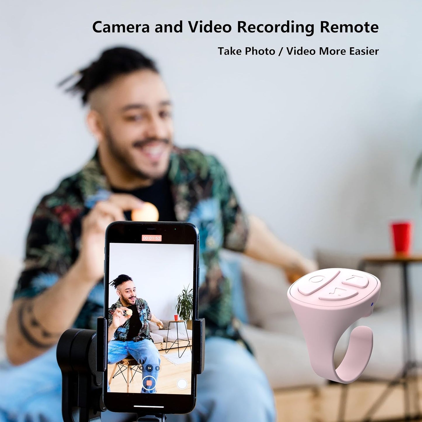 Tiktok Scrolling Ring for iPhone, Bluetooth Camera Remote Control, Remote Control for TIK Tok Scrolling Ring for iPhone, Android (Baby Pink)