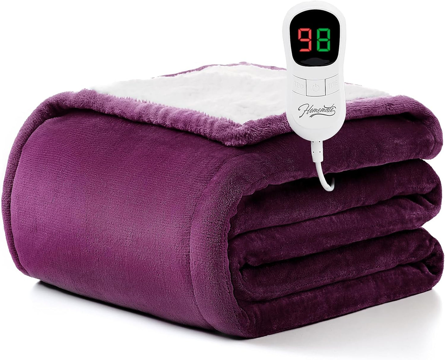 Homemate Electric Heated Blanket Twin Size - 62"x84" Heating Blanket Twin Size 1/2/4/6/8 Hours Auto-Off 10 Heat Level Over-Heat Protection Flannel Sherpa ETL Certification