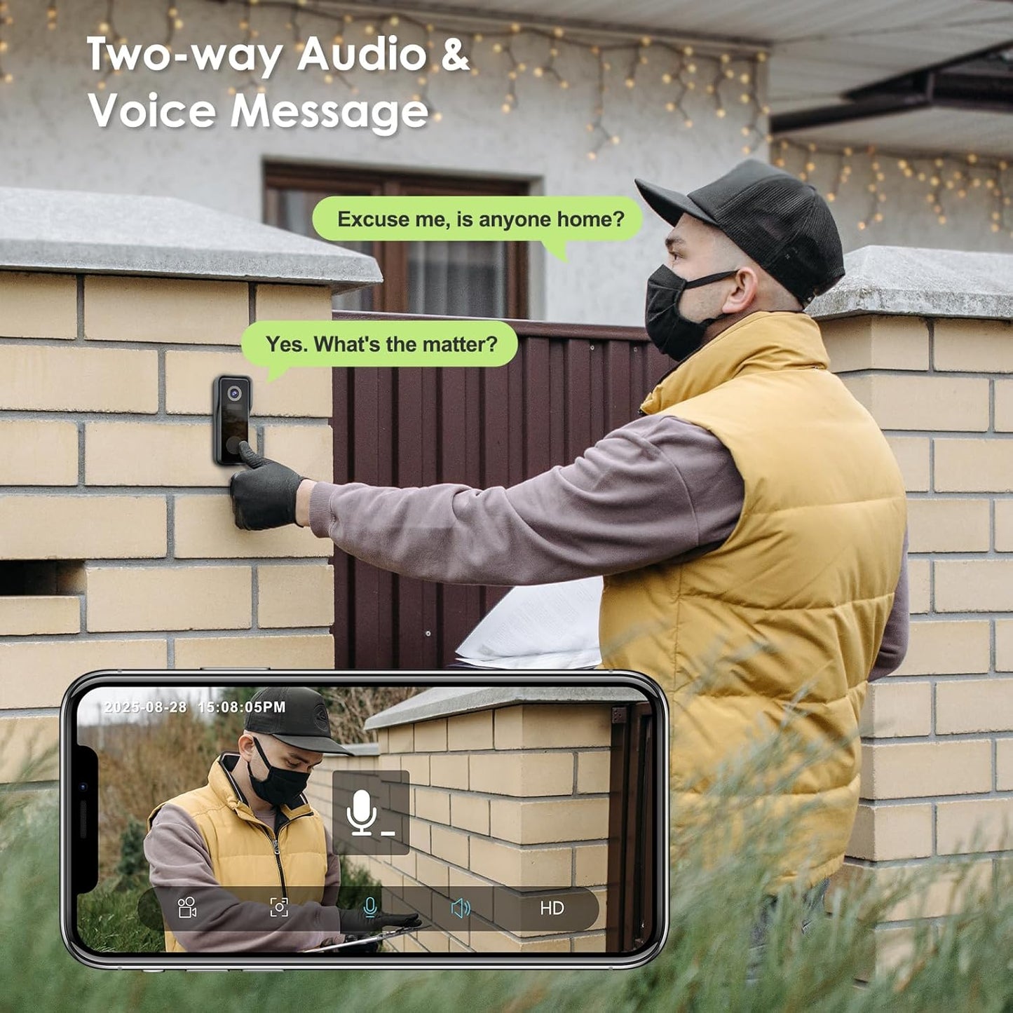 MUBVIEW Wireless Doorbell Camera with Chime, 2K Video Doorbell Wireless with Voice Changer, Motion Detection, Anti-Theft, Night Vision, 2-Way Audio, SD/Cloud Storage, No Subscription