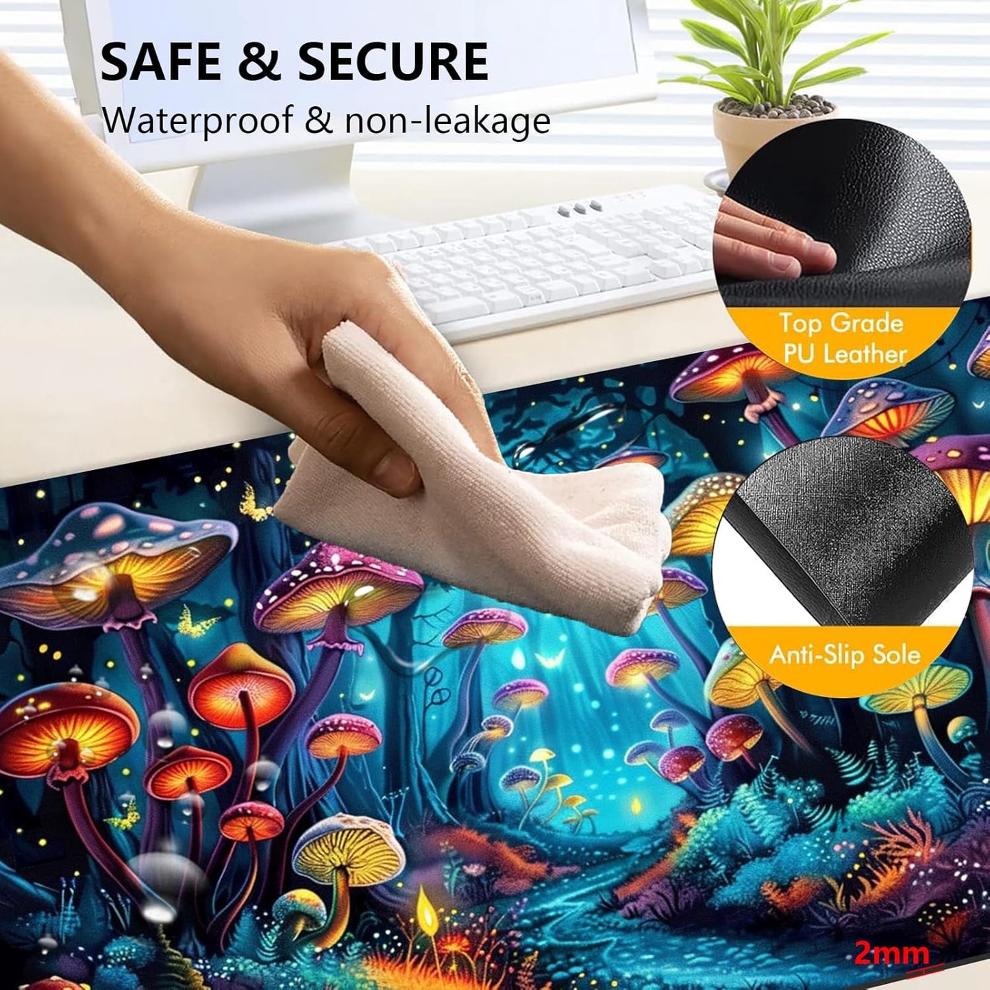 Heated Mouse Pad with 3 Levels Heated & 3 Hours Auto Shut-Off Mouse Pad for Warming Hands in Office Home, 23.6" x 14.2"Large Safe Desk Mat Hand Warmer，Forest Glowing Mushroom