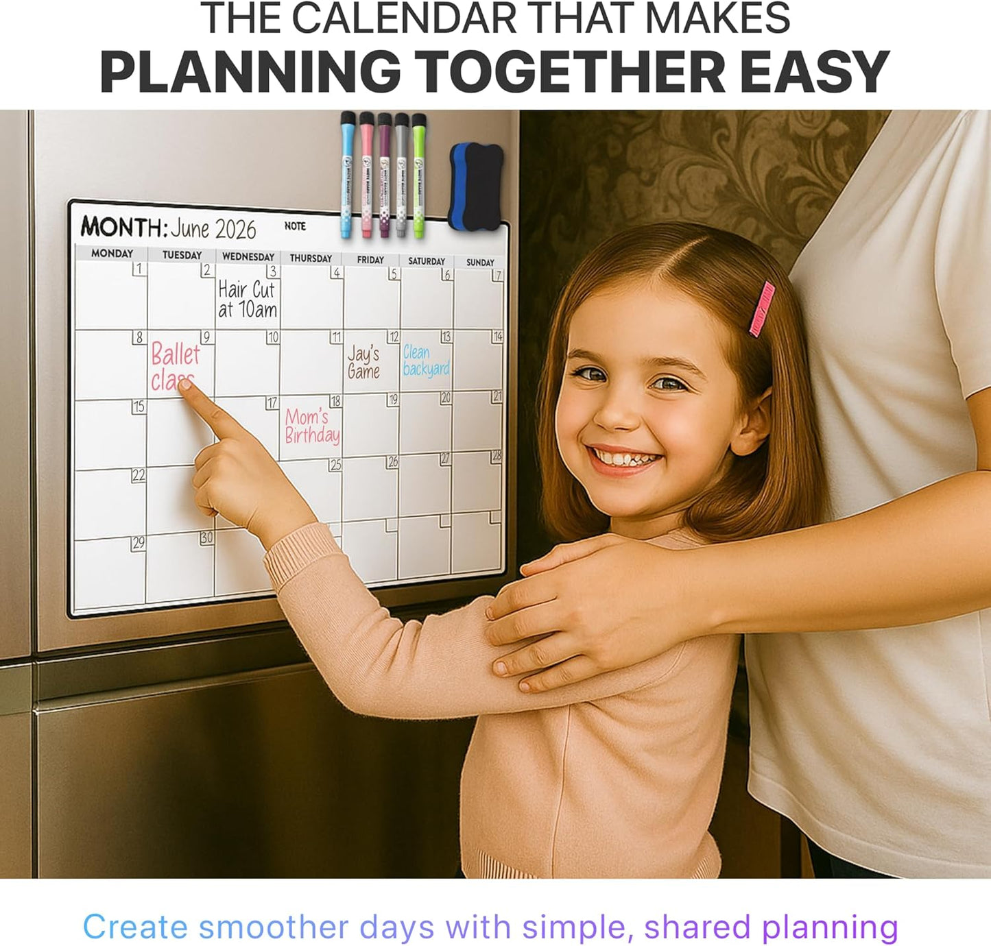 Monthly Magnetic Calendar for Refrigerator – Monday Start 17 x 12” Fridge Calendar Magnet | Dry Erase Whiteboard Family Planner & Schedule Board | Include 5 Markers & Eraser by Freedom Mastery
