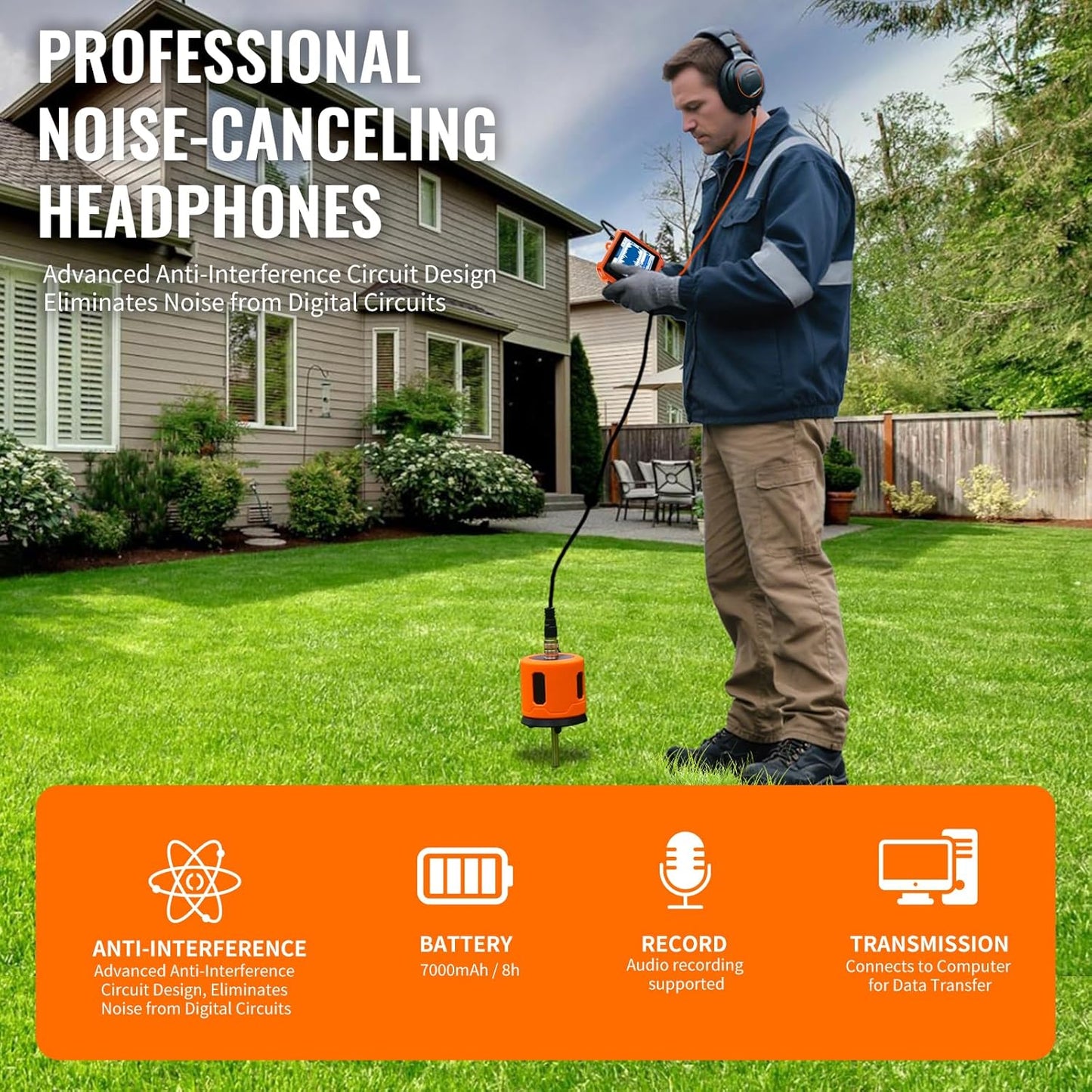 PQWT Underground Water Leak Detectors PQ125E All Scenario and Gas Wall Pipe Water Leakage Detection with Touchscreen Earphone and Carrying Case Multi Sensor Acoustic Pipeline Sound Intensifier