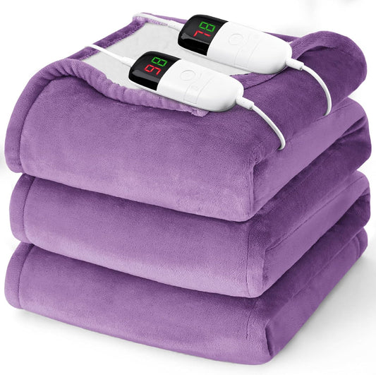 Heated Electric Blanket Queen Size - 84" x 90" Heating Blanket with Dual Control, 10 Heating Levels & 8 Hours Auto Off, Soft Warm Flannel Blanket, Christmas Birthday Gifts for Senior Grandma