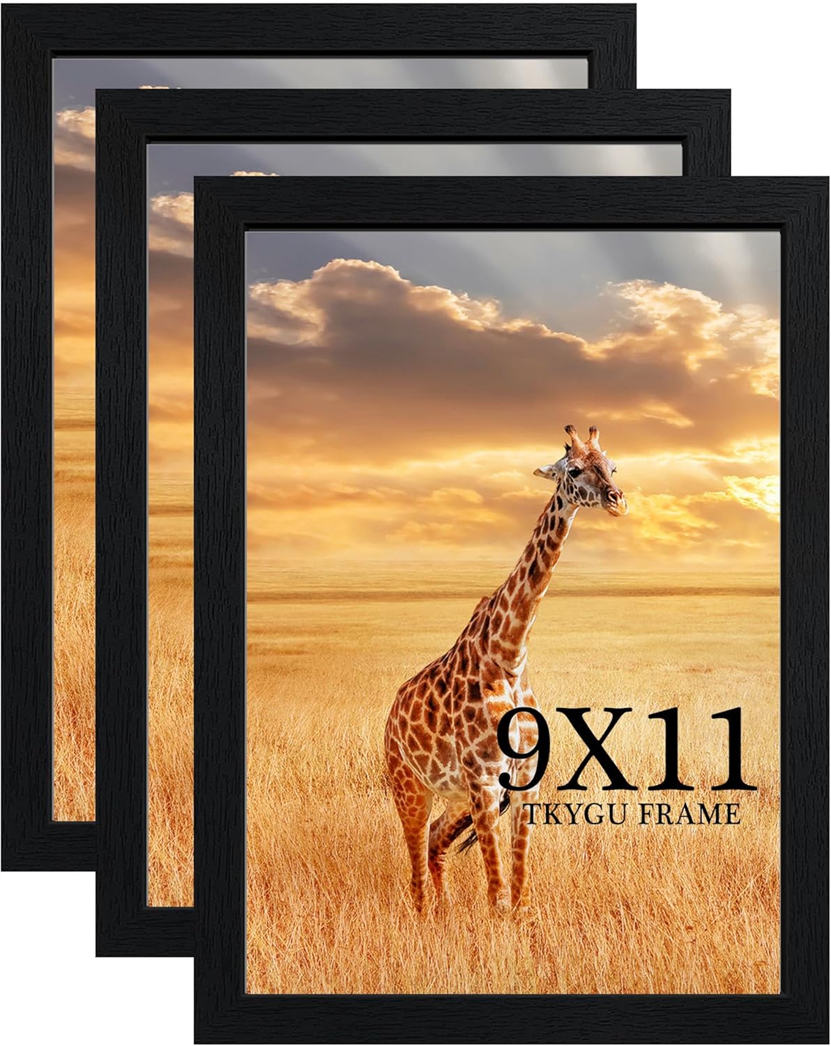 9 x 11 Picture Frame Set of 3, Poster Photo frame, Horizontal and Vertical Formats for Wall or Tabletop, 9 x 11 Black Wooden Frame with Shatter Resistant Plexiglass, best gift