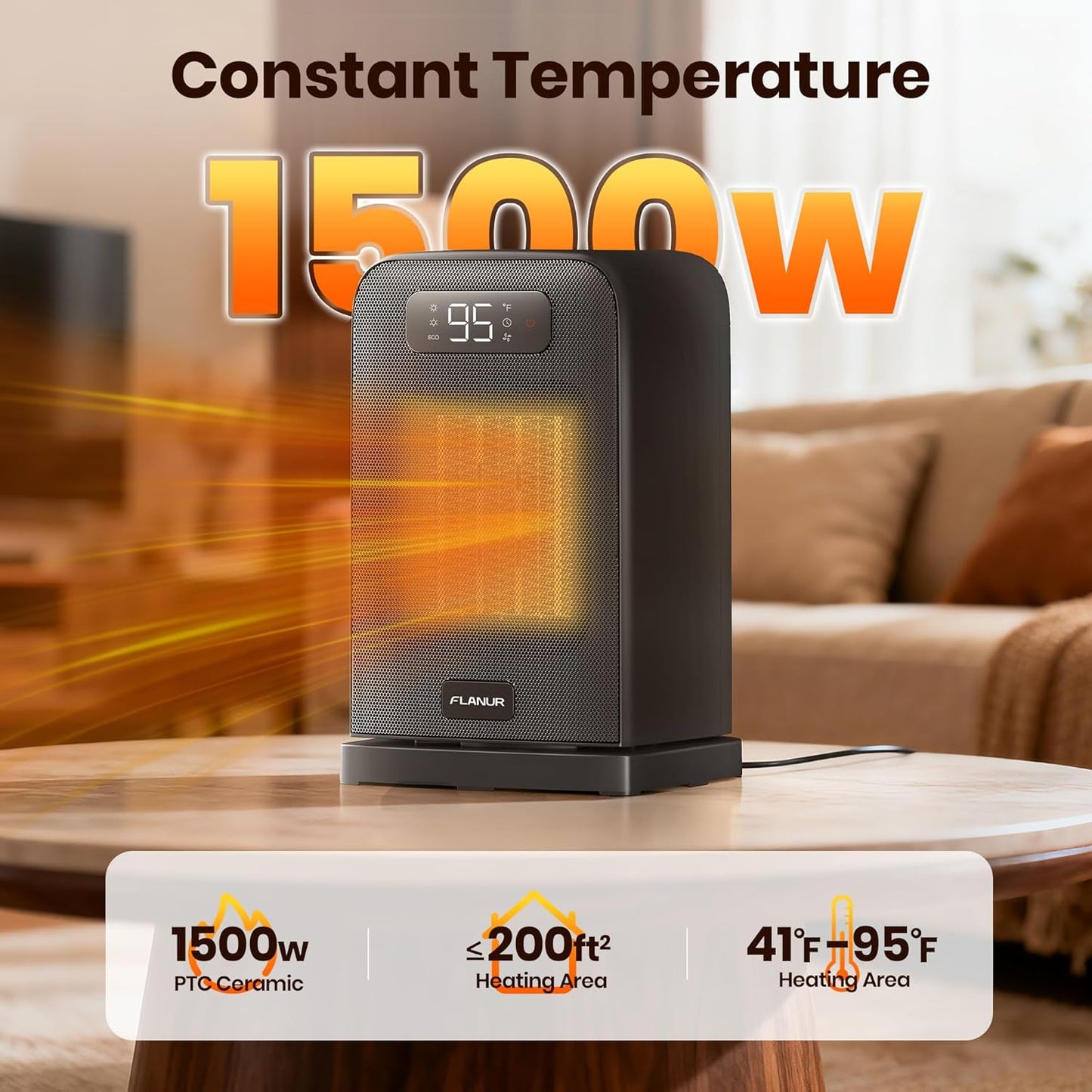 Space Heaters for Indoor Use, 1500W Small Desk Heater with Remote, Thermostat, 4 Modes, 12H Timer, LED Display, Safety Protection, 70° Oscillating Heater for Office Bedroom Home (Black, 1Pack)