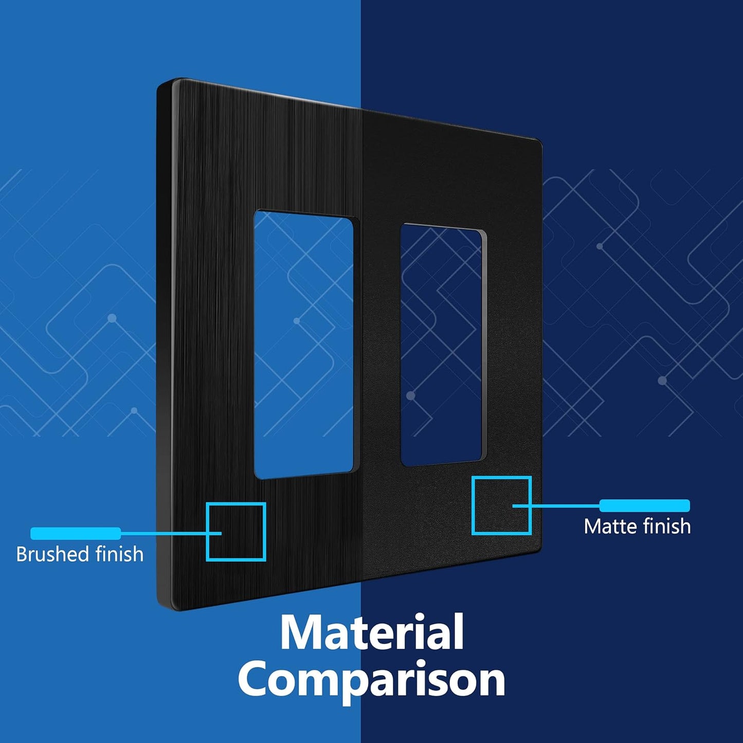 LIDER Brushed Finish Double Decorator Switch Cover, Screwless Wall Plate, Mid-Size 2-Gang 4.88" x 4.92", Unbreakable Polycarbonate Thermoplastic, UL Listed, LSWP-32M-BBK10P, Brushed Black, 10 pack