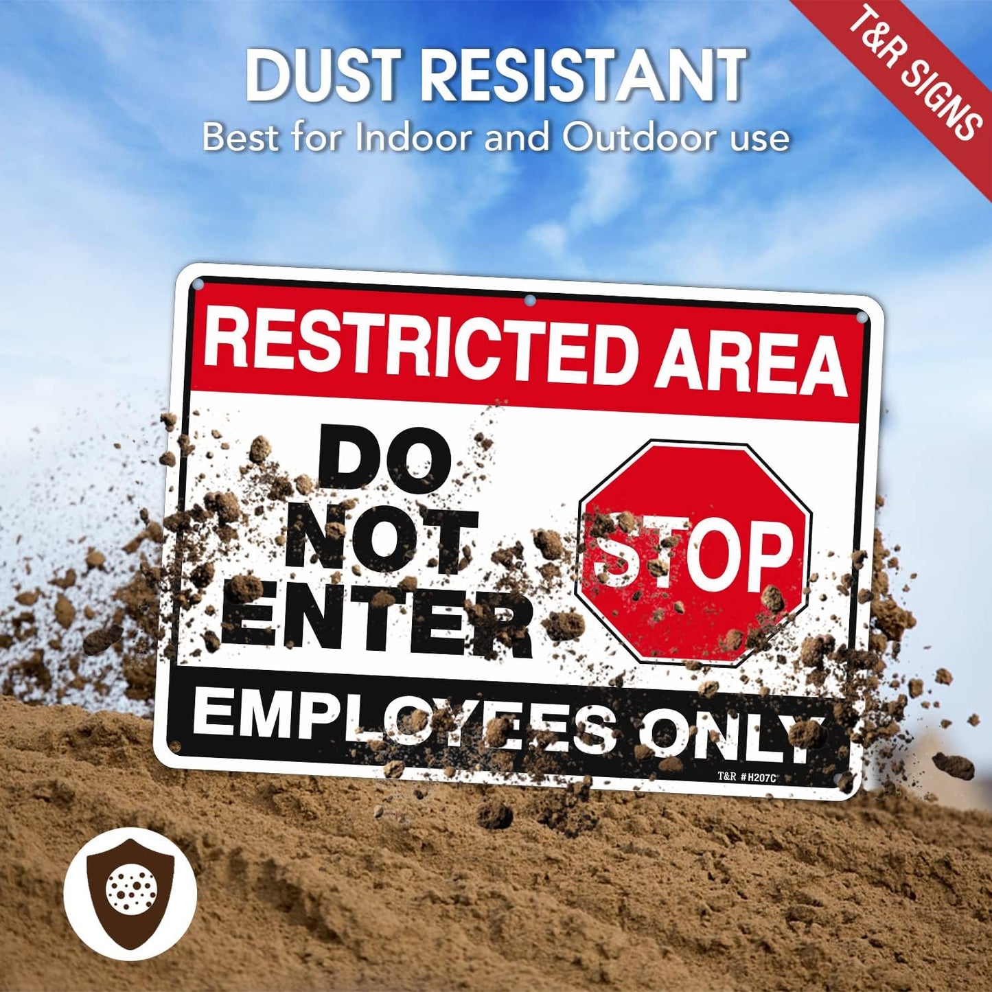 T&R Large Restricted Area Do Not Enter Employees Only Sign - 4 Pack - 14 x 10 Inches Rust Free .040 Aluminum - UV Protected, Waterproof, Weatherproof and Fade Resistant - 6 Pre-drilled Holes